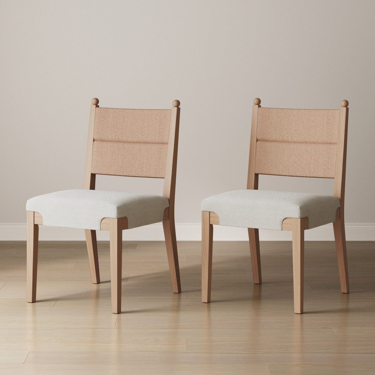 Modern Boucle Seagrass Dining Chair Upholstered Oak (Set of 2) - Nathan James