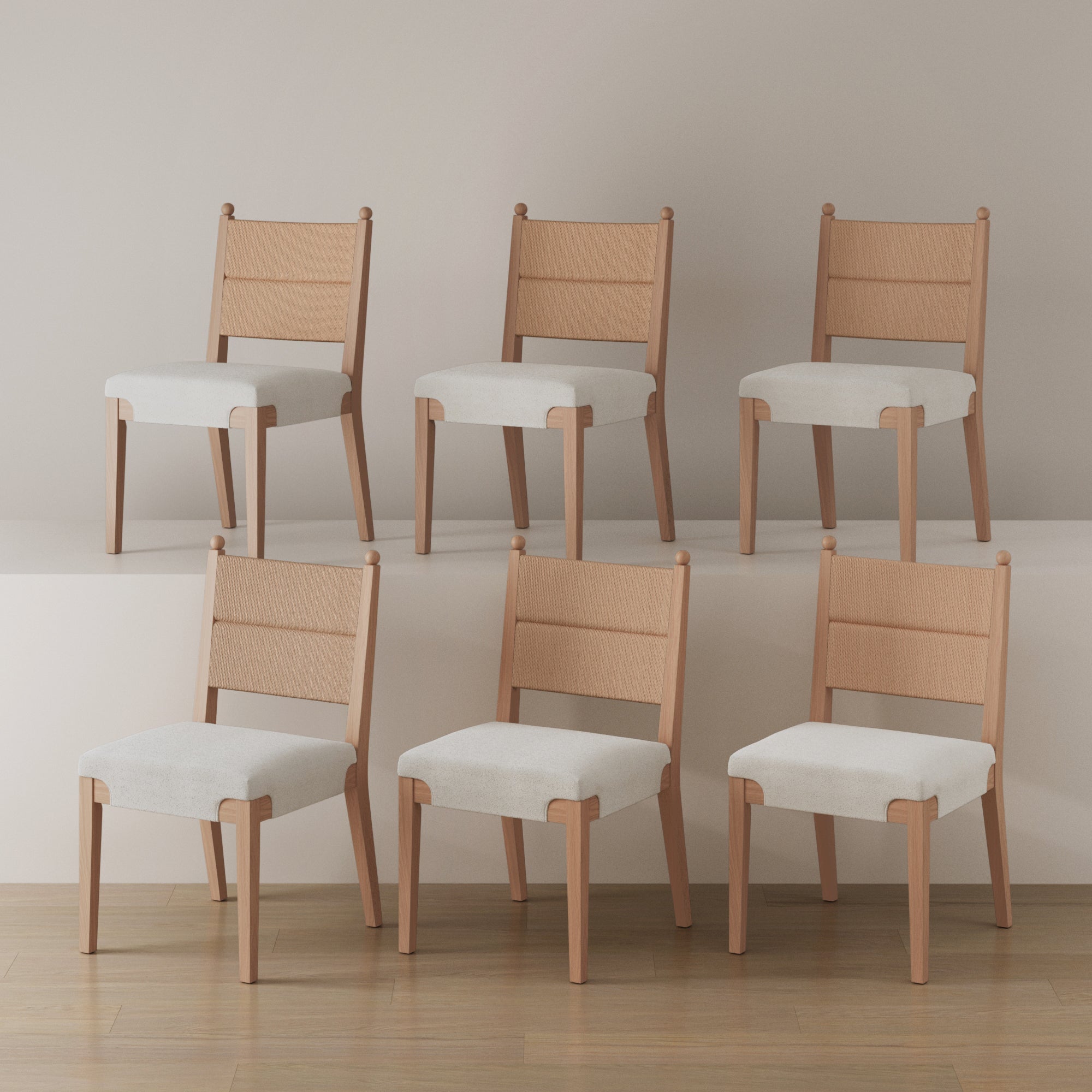 Modern Boucle Seagrass Dining Chair Upholstered Oak (Set of 6) - Nathan James