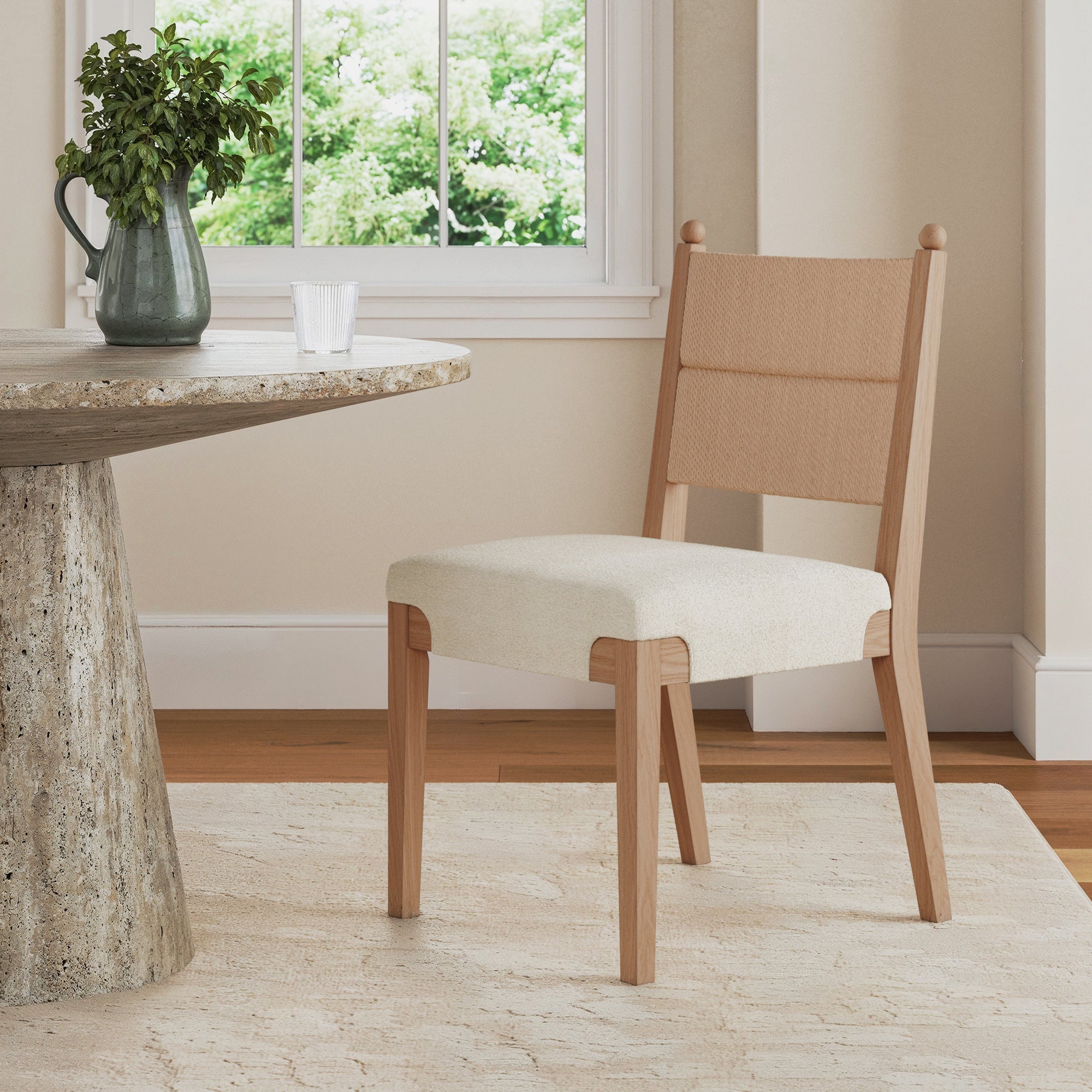 Modern Boucle Seagrass Dining Chair Upholstered Oak - Nathan James