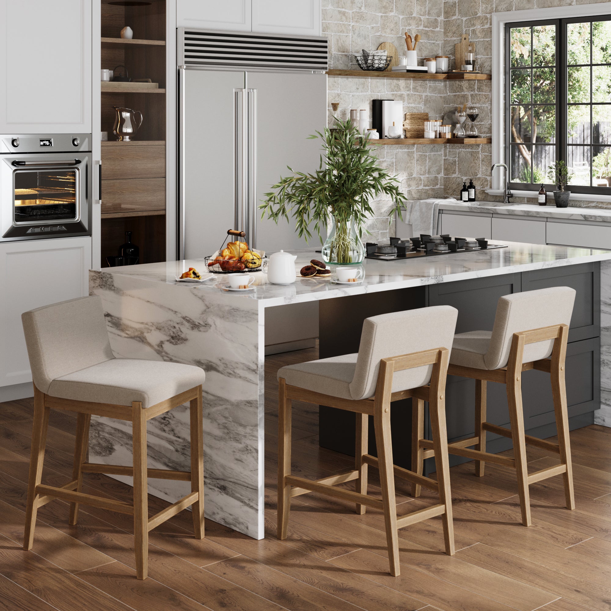 Wood Counter Height Bar Stools Light Brown (Set of 3) - Nathan James