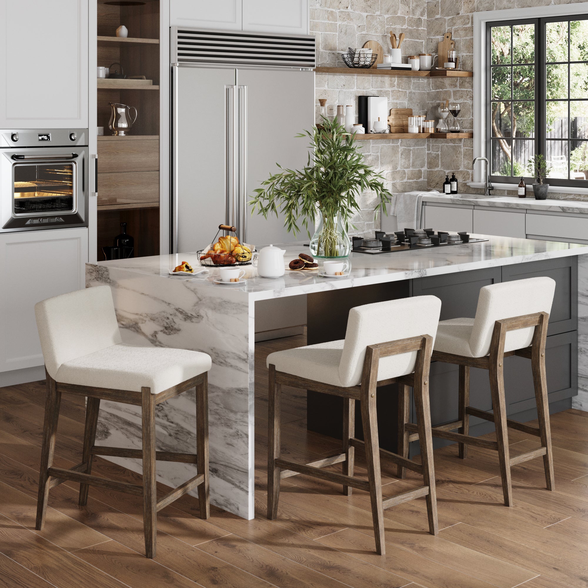 Boucle Counter Height Bar Stools Dark Brown (Set of 3) - Nathan James