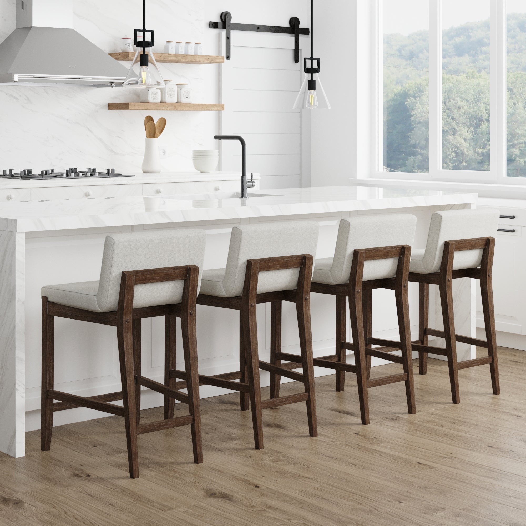Boucle Counter Height Bar Stools Dark Brown (Set of 4) - Nathan James