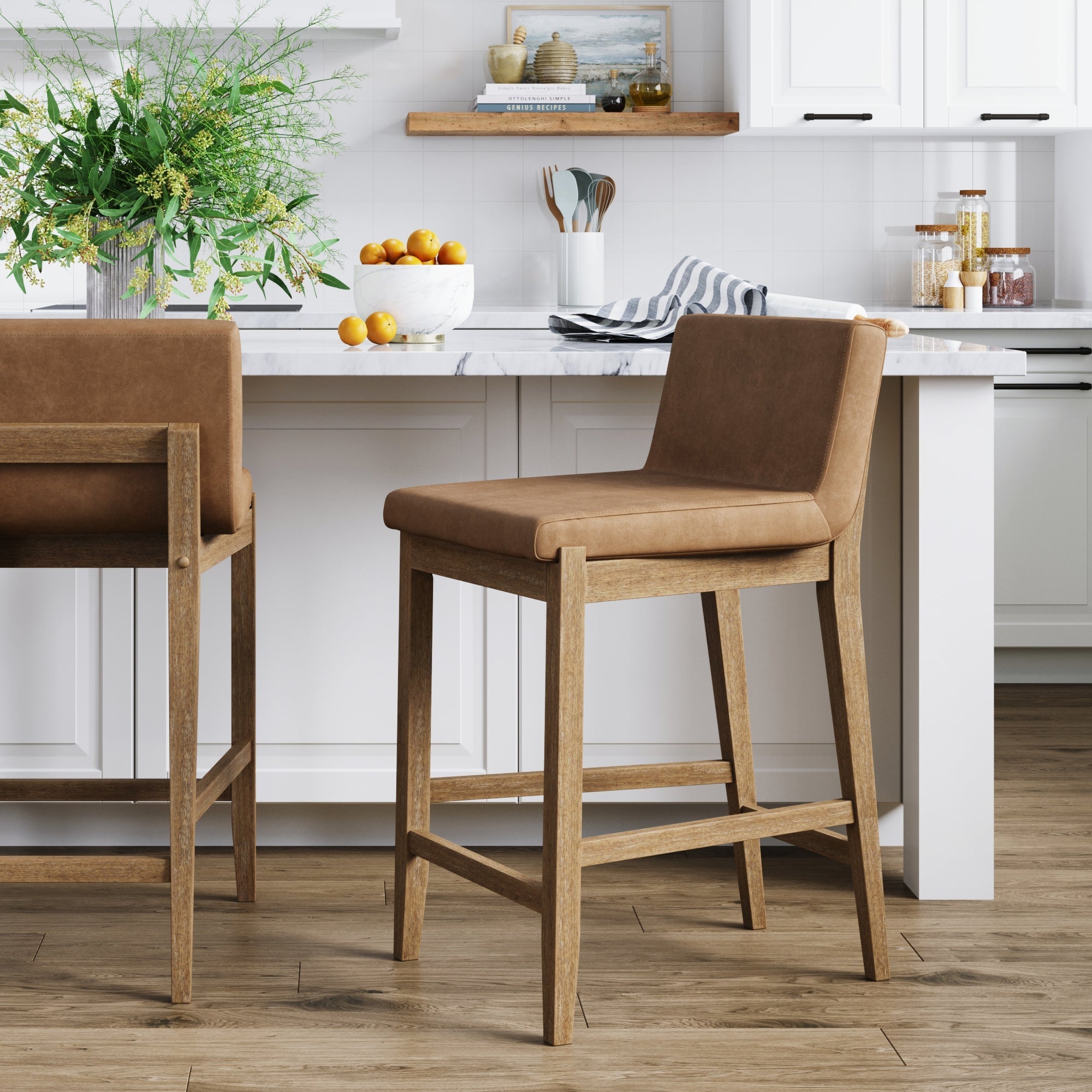 Wood Faux Leather Counter Height Bar Stool Light Brown - Nathan James
