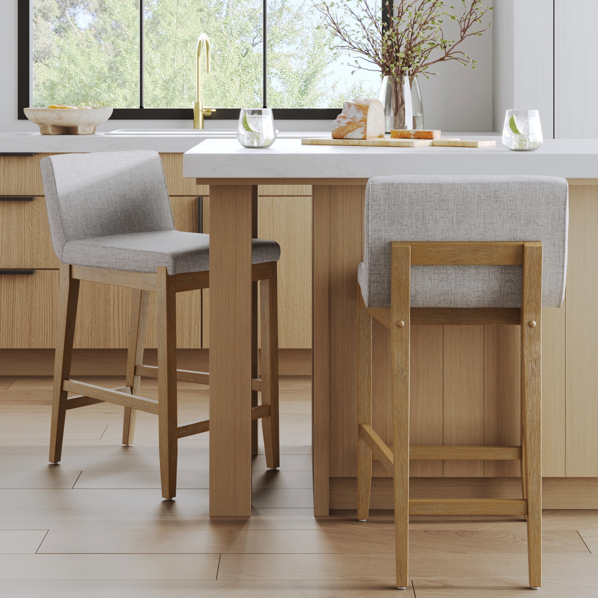 Upholstered Counter Height Bar Stool w/ Back Gray (Set of 2) - Nathan James