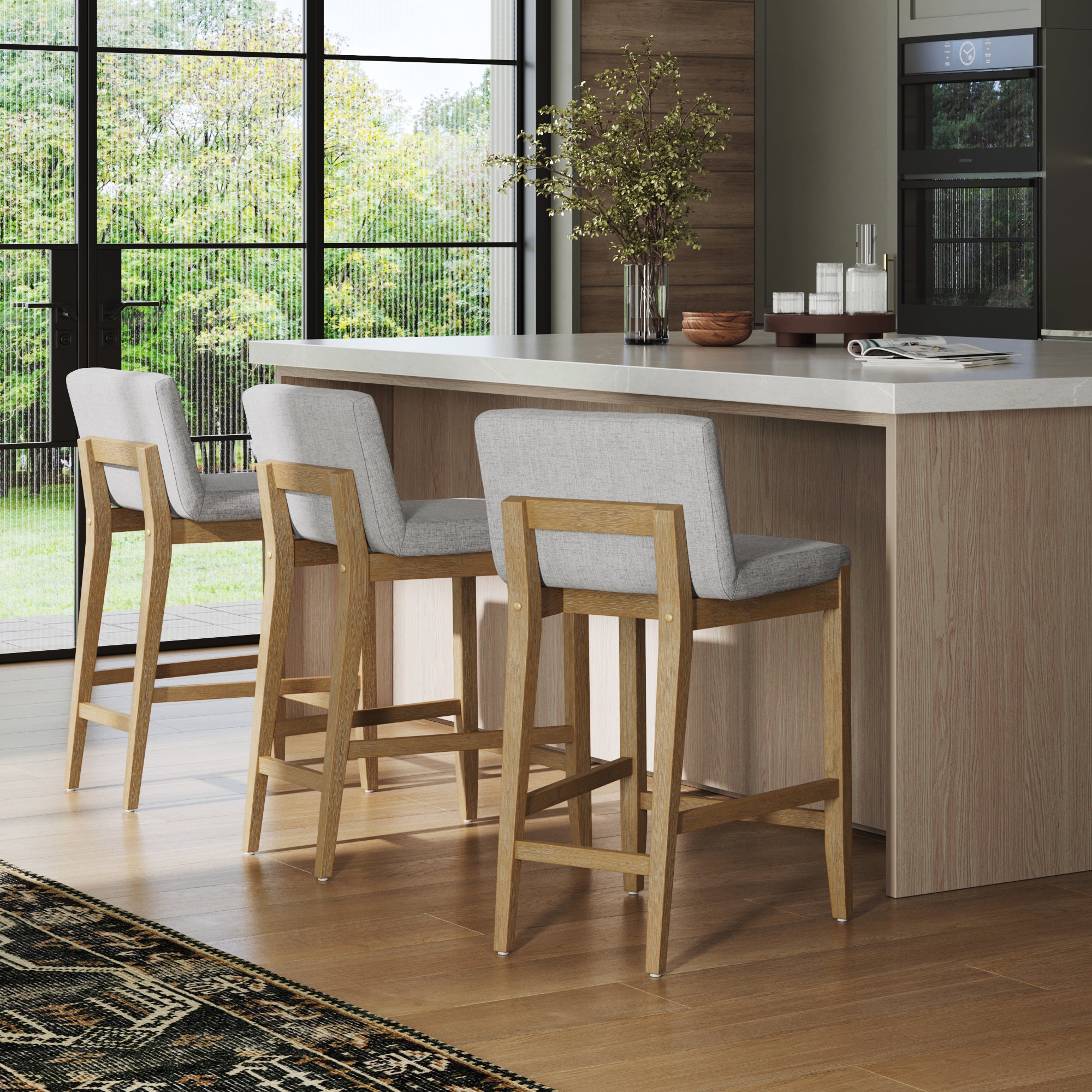 Upholstered Counter Height Bar Stool w/ Back Gray (Set of 3) - Nathan James