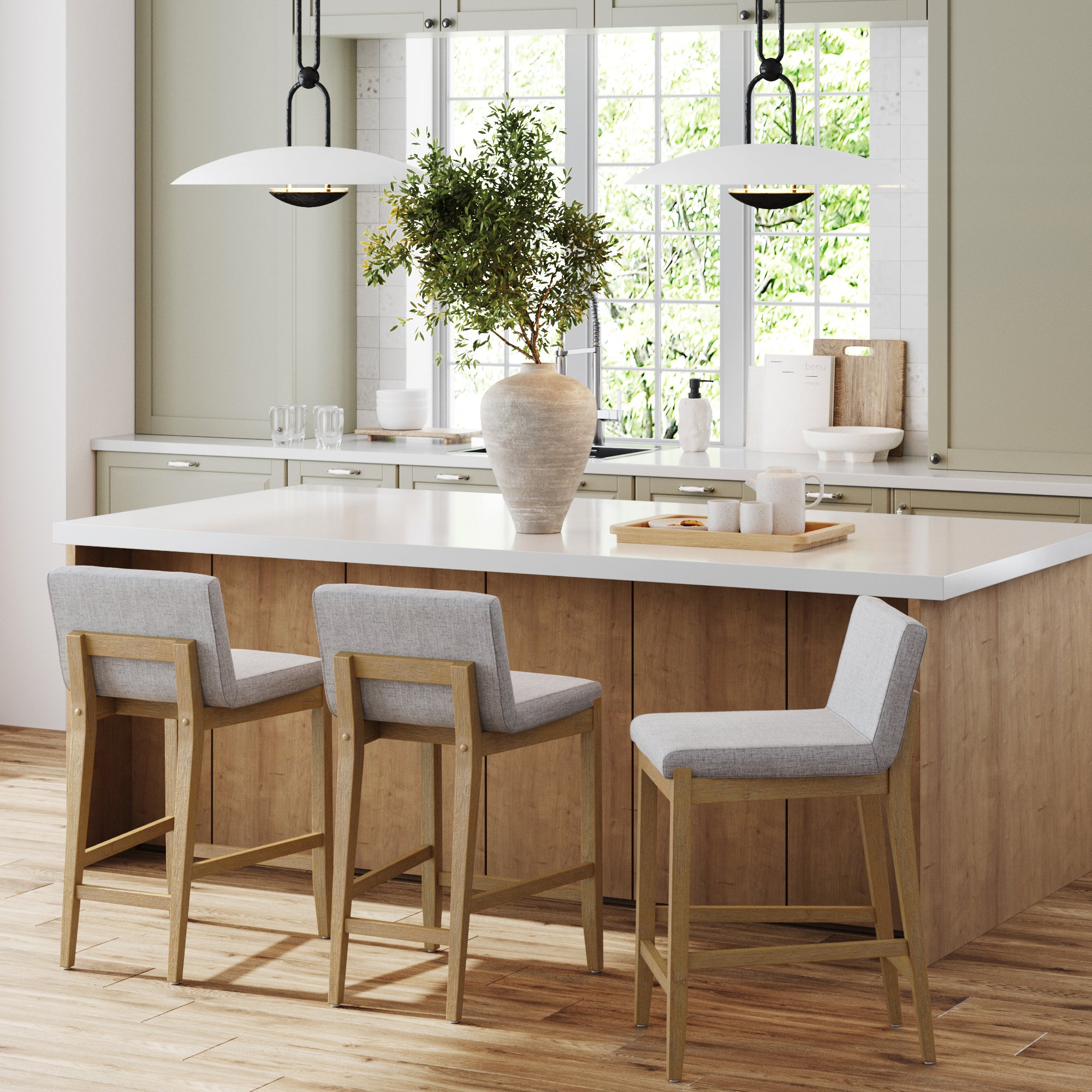 Upholstered Counter Height Bar Stool w/ Back Gray (Set of 3) - Nathan James