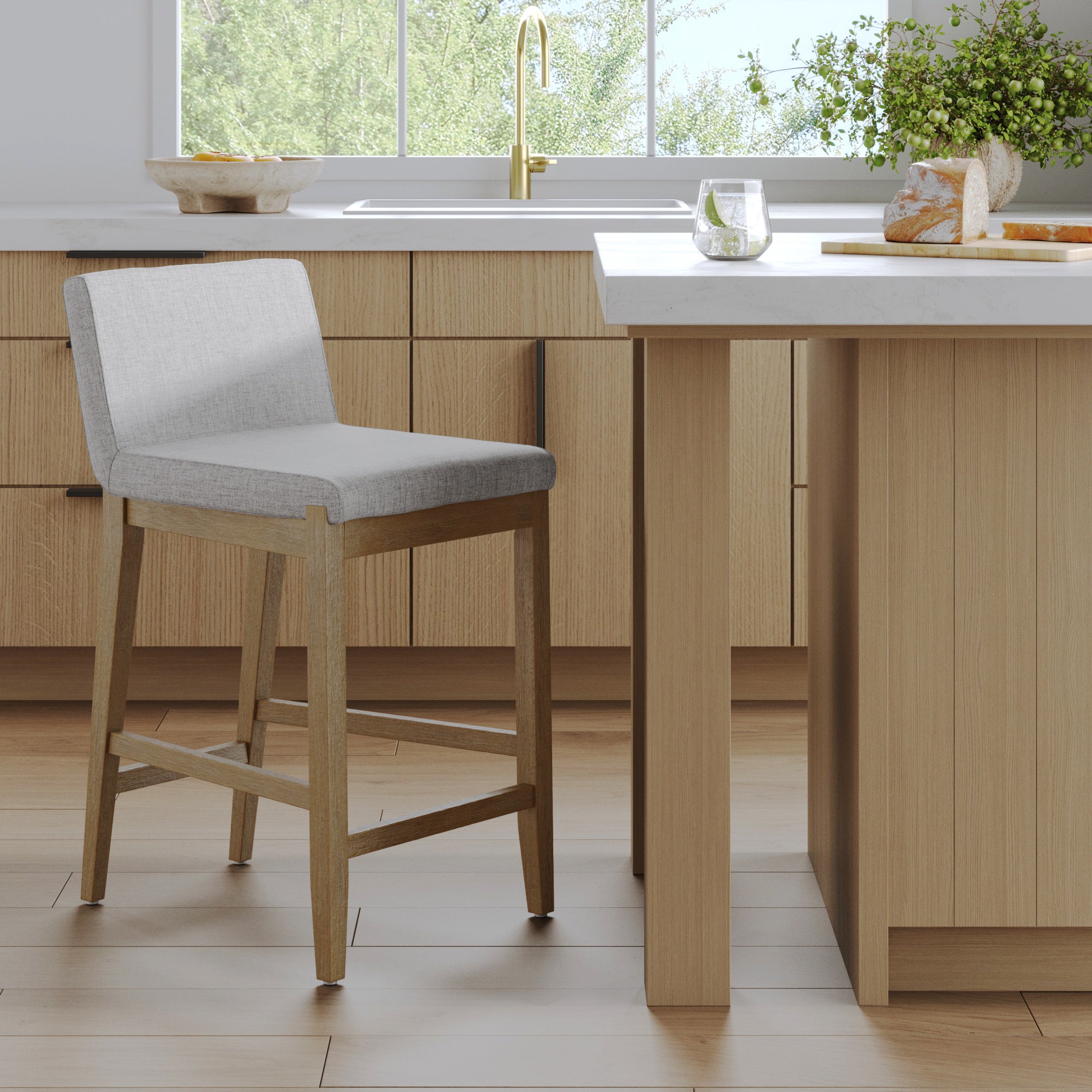 Modern Upholstered Counter Height Bar Stool w/ Back Gray - Nathan James