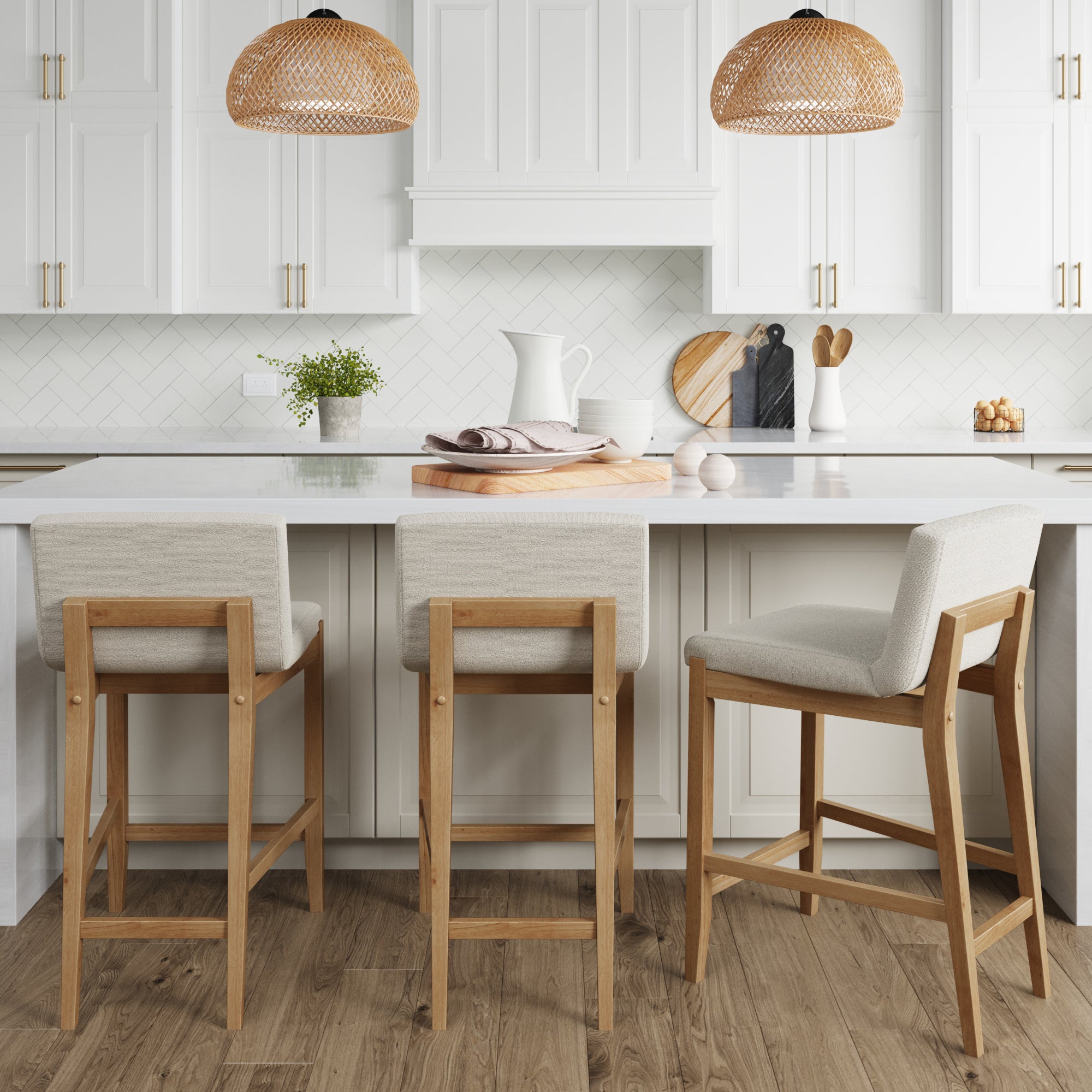 Boucle Counter Height Bar Stools Warm Pine (Set of 3) - Nathan James