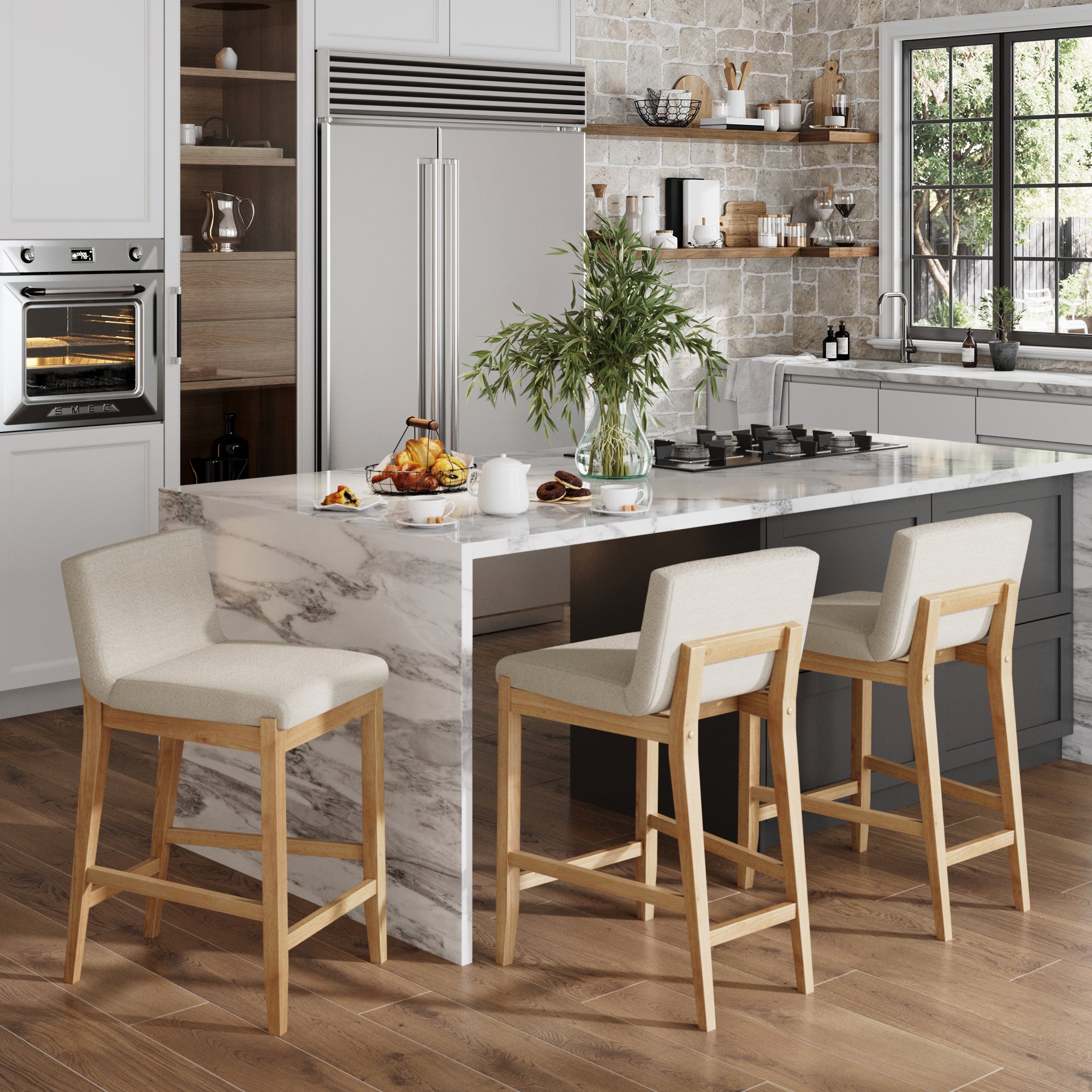 Boucle Counter Height Bar Stools Warm Pine (Set of 3) - Nathan James