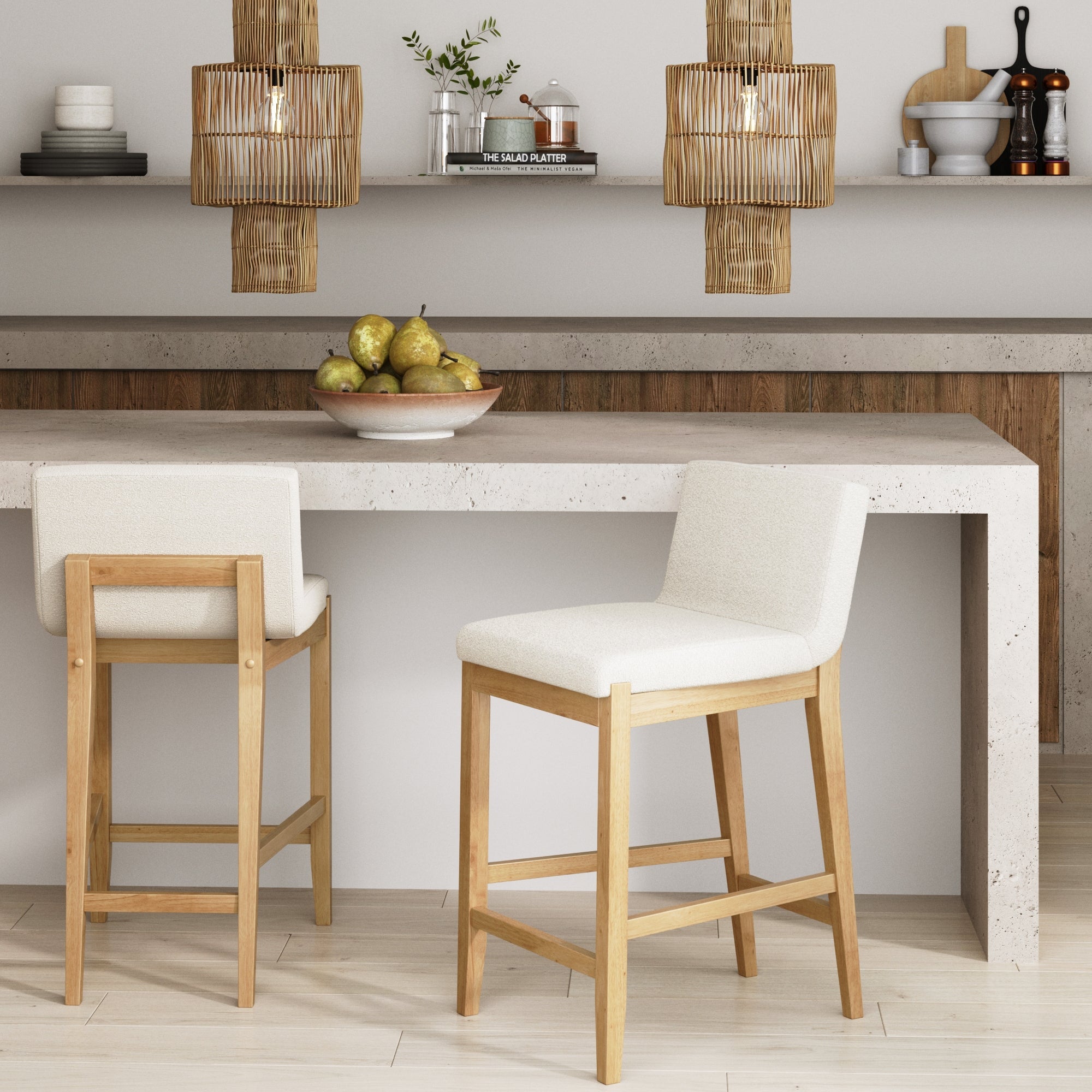 Boucle Counter Height Bar Stools Warm Pine (Set of 2) - Nathan James