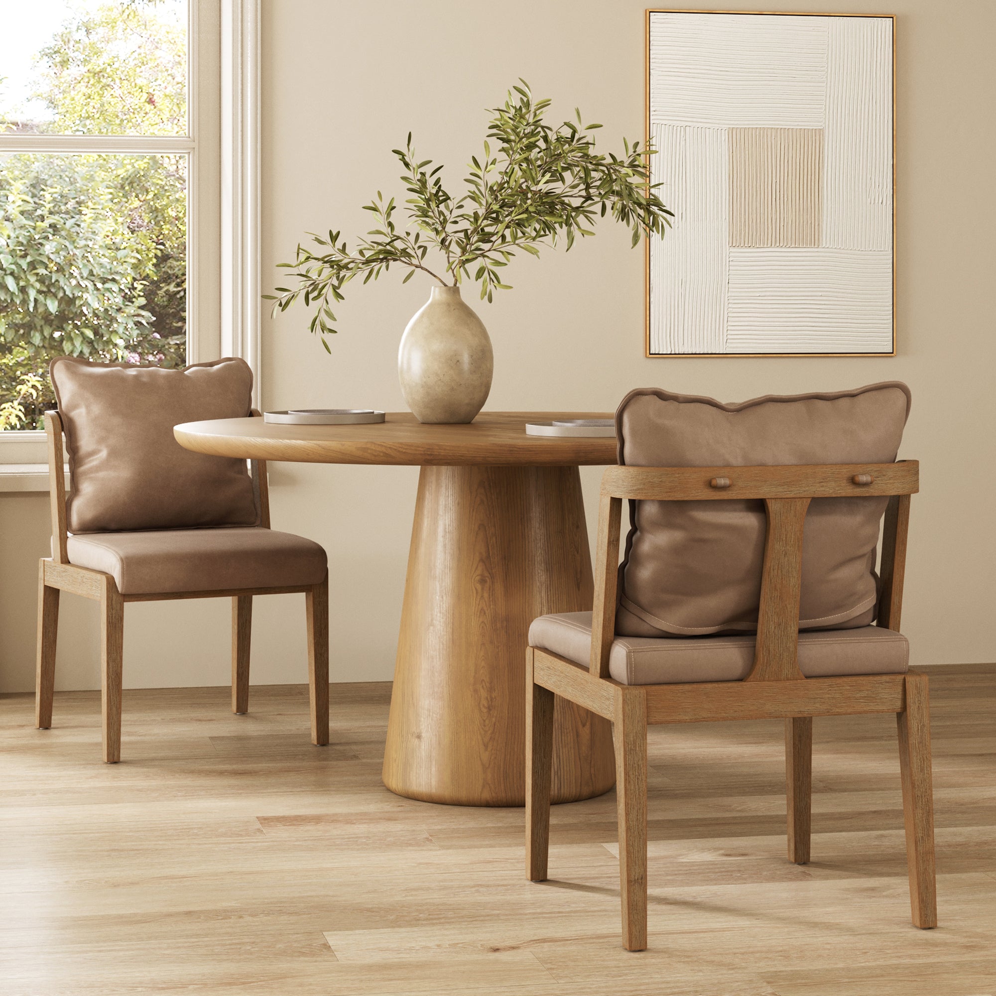 Modern Wood Faux Leather Dining Chair (Set of 2)