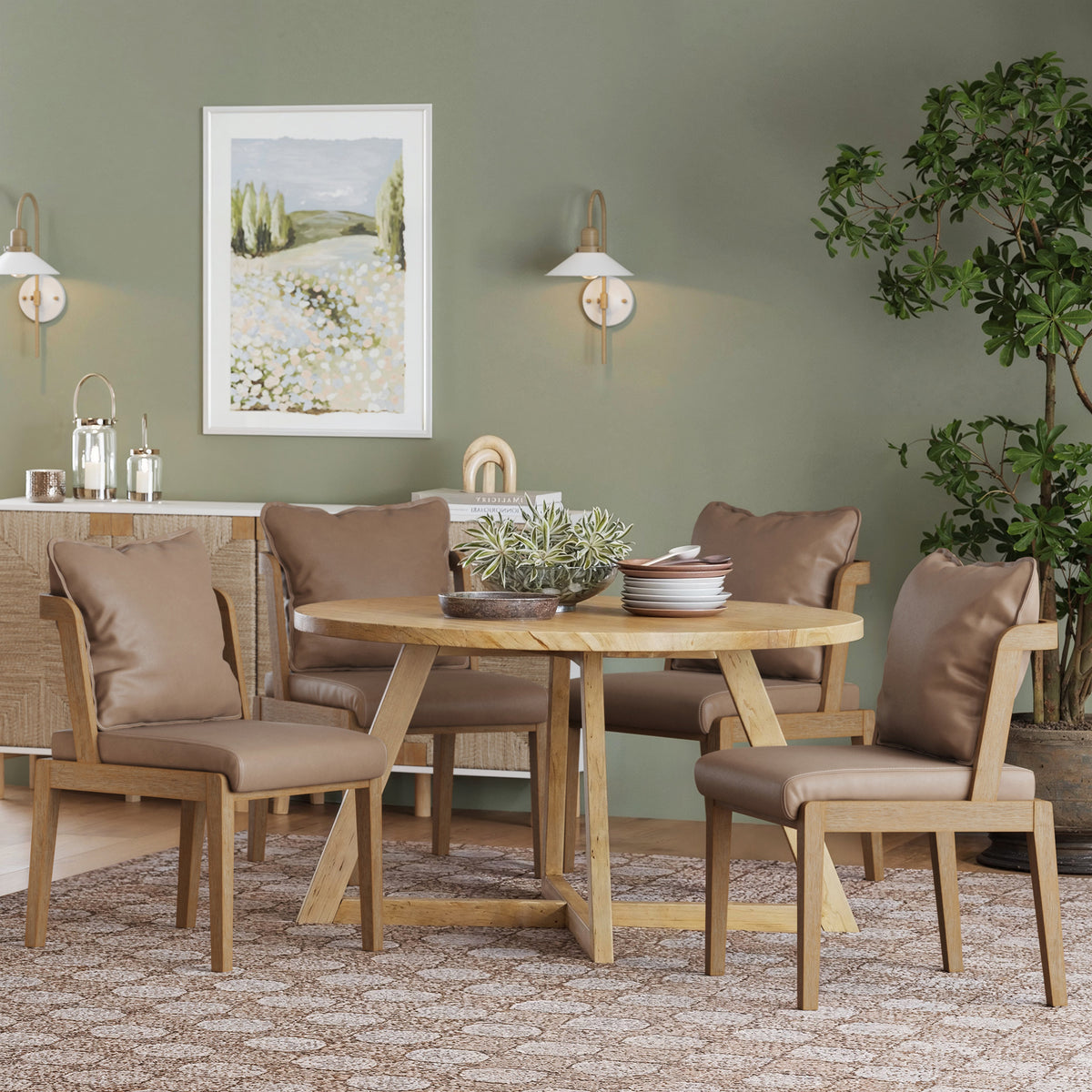 Modern Wood Faux Leather Dining Chair (Set of 4) - Nathan James