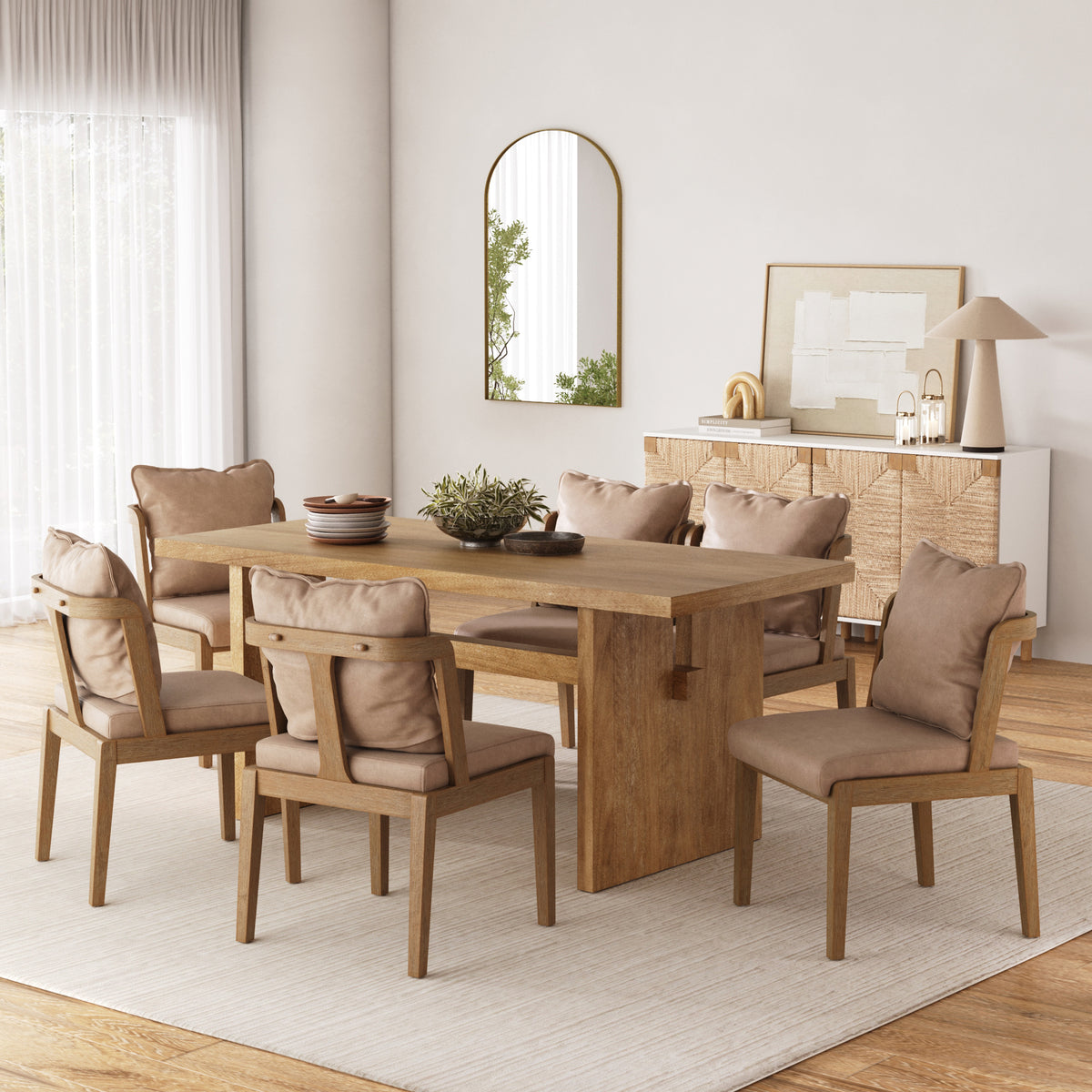 Modern Wood Faux Leather Dining Chair (Set of 6)