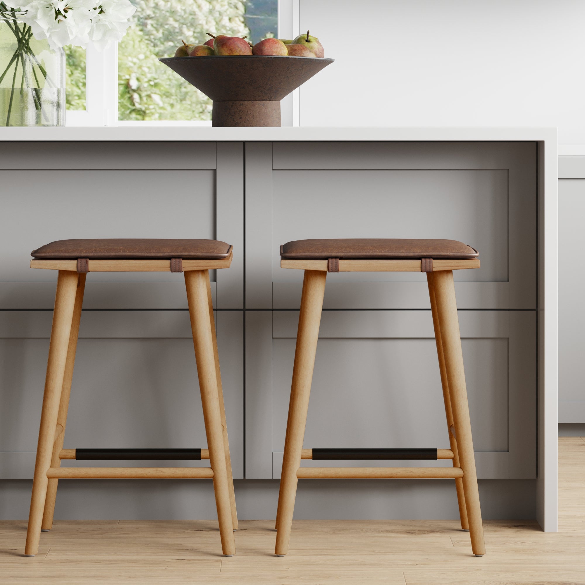 Cushioned Counter Height Bar Stools Warm Pine (Set of 2) - Nathan James