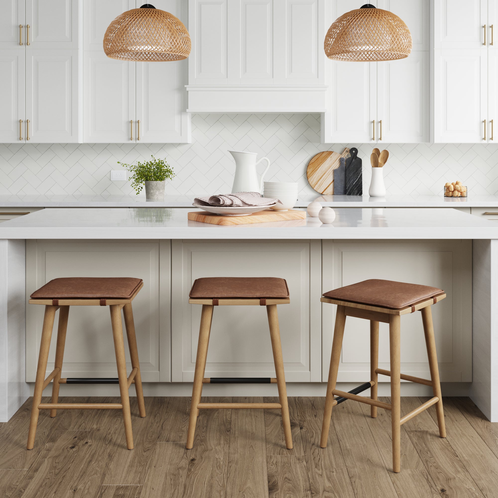 Cushioned Counter Height Bar Stools Warm Pine (Set of 3) - Nathan James