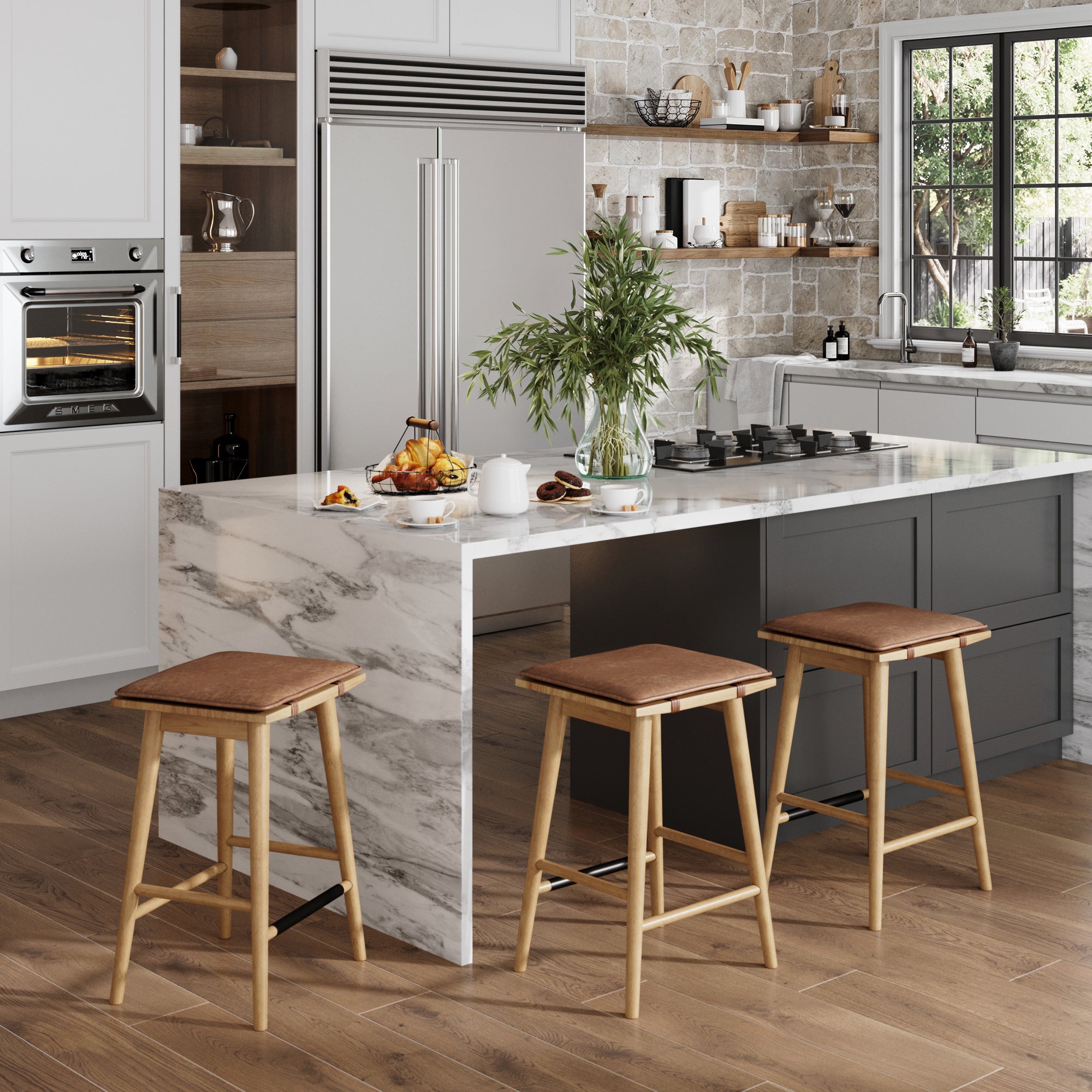 Cushioned Counter Height Bar Stools Warm Pine (Set of 3) - Nathan James