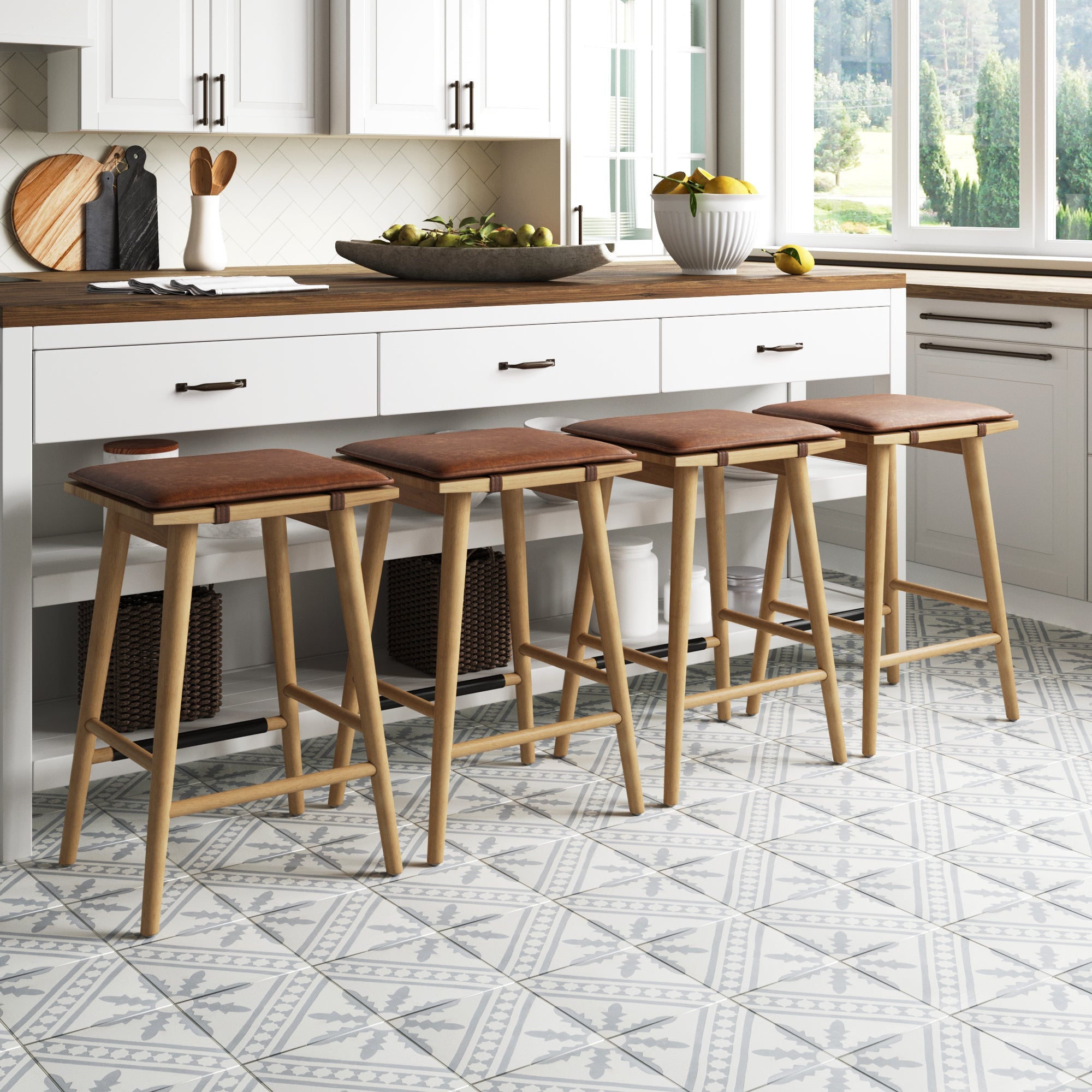 Cushioned Counter Height Bar Stools Warm Pine (Set of 4) - Nathan James
