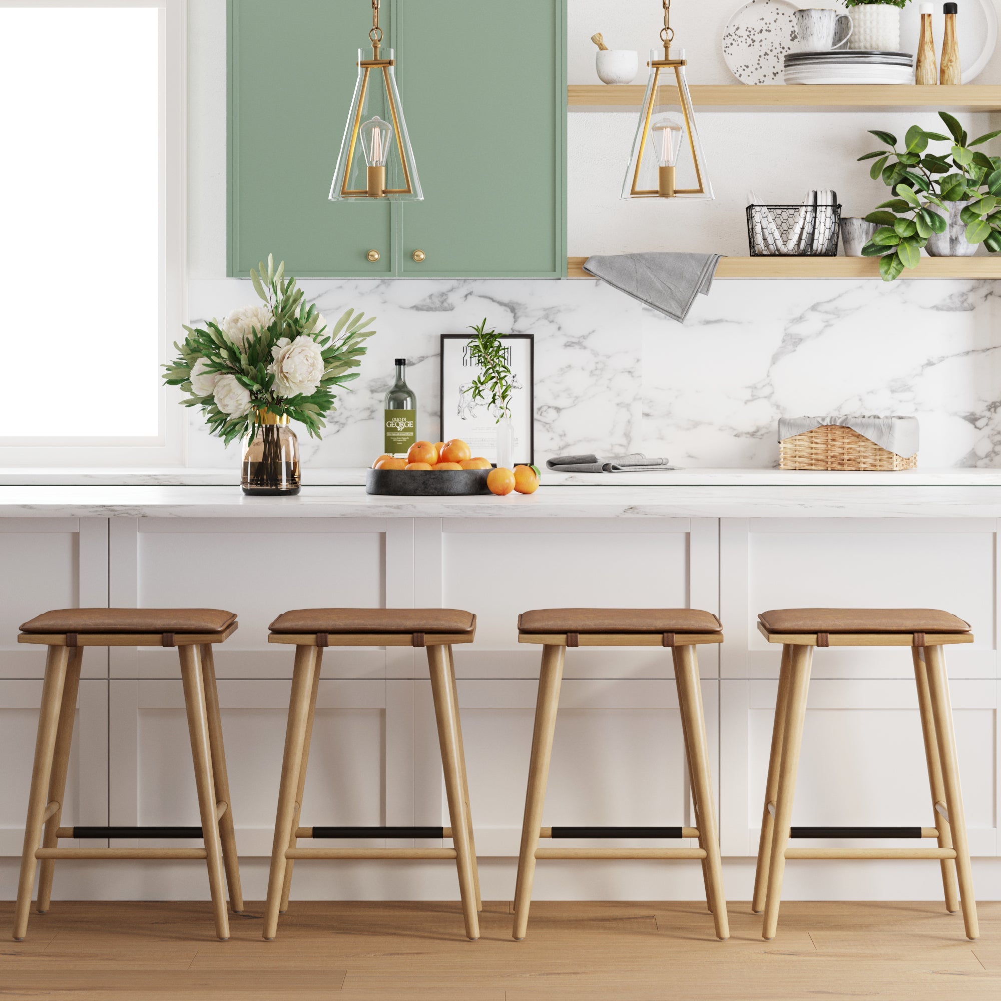 Cushioned Counter Height Bar Stools Warm Pine (Set of 4) - Nathan James