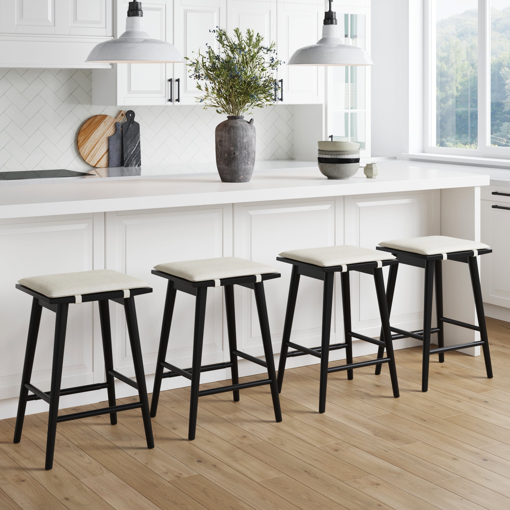 Boucle Counter Height Bar Stools Black (Set of 4) - Nathan James
