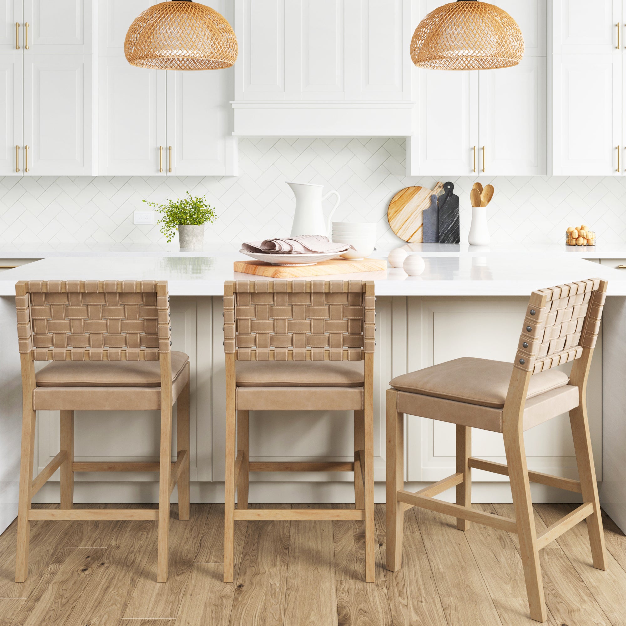 Woven Counter Height Bar Stools Brown (Set of 3) - Nathan James