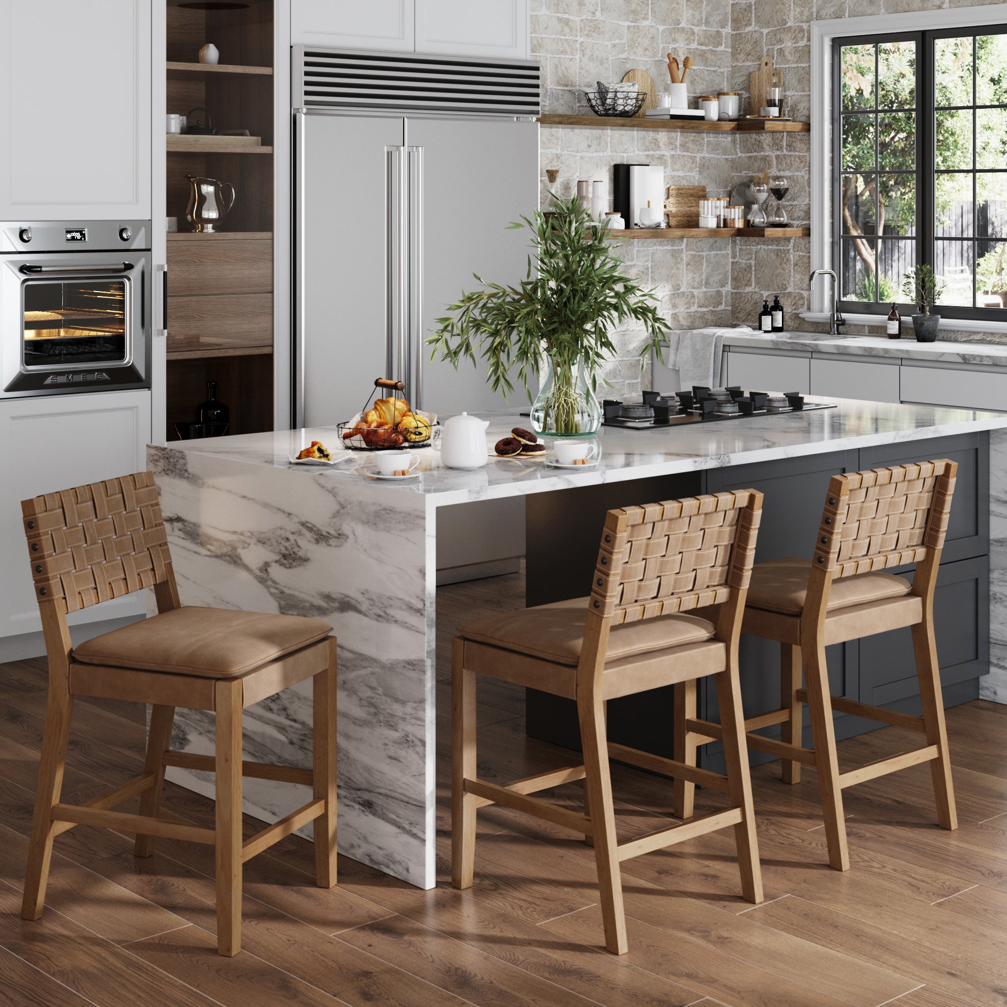 Woven Counter Height Bar Stools Brown (Set of 3) - Nathan James