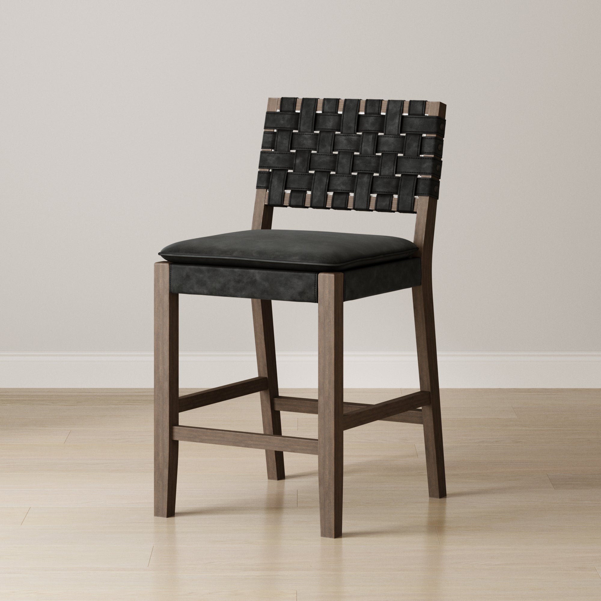 Faux Suede Woven Counter Height Bar Stool Black - Nathan James
