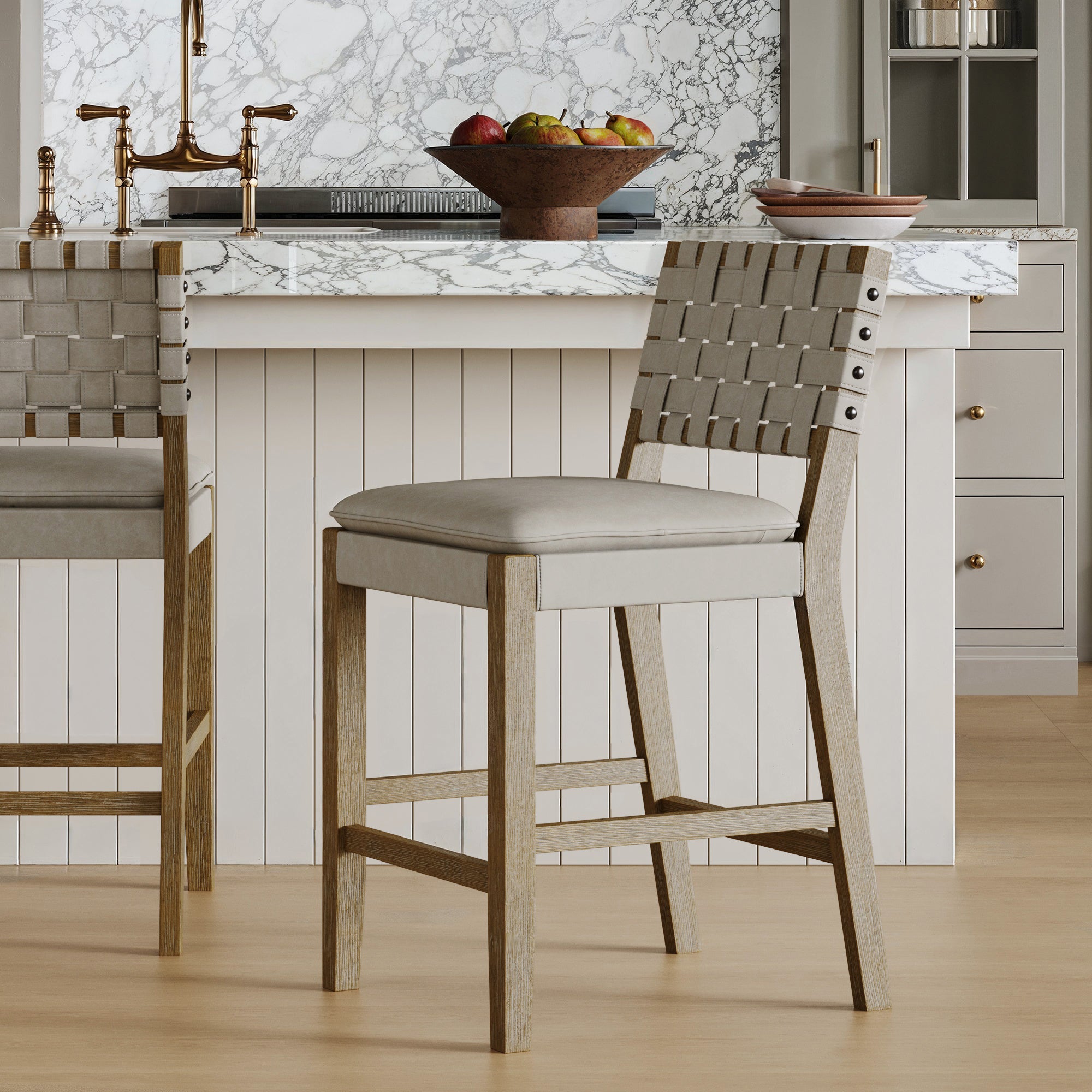 Woven Faux Leather Counter Height Bar Stool Gray Mahogany - Nathan James