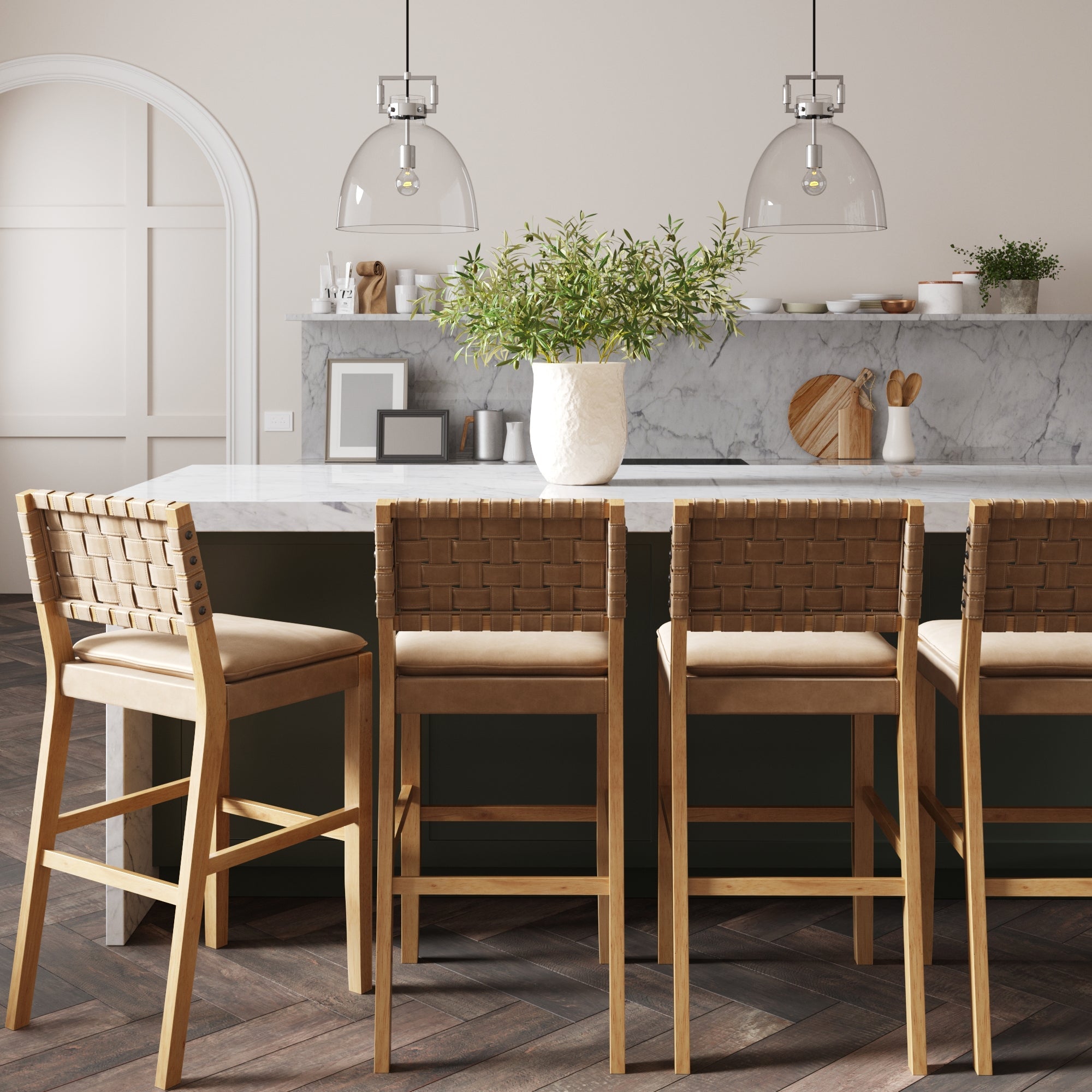 Faux Leather Woven Bar Stools Brown (Set of 4) - Nathan James