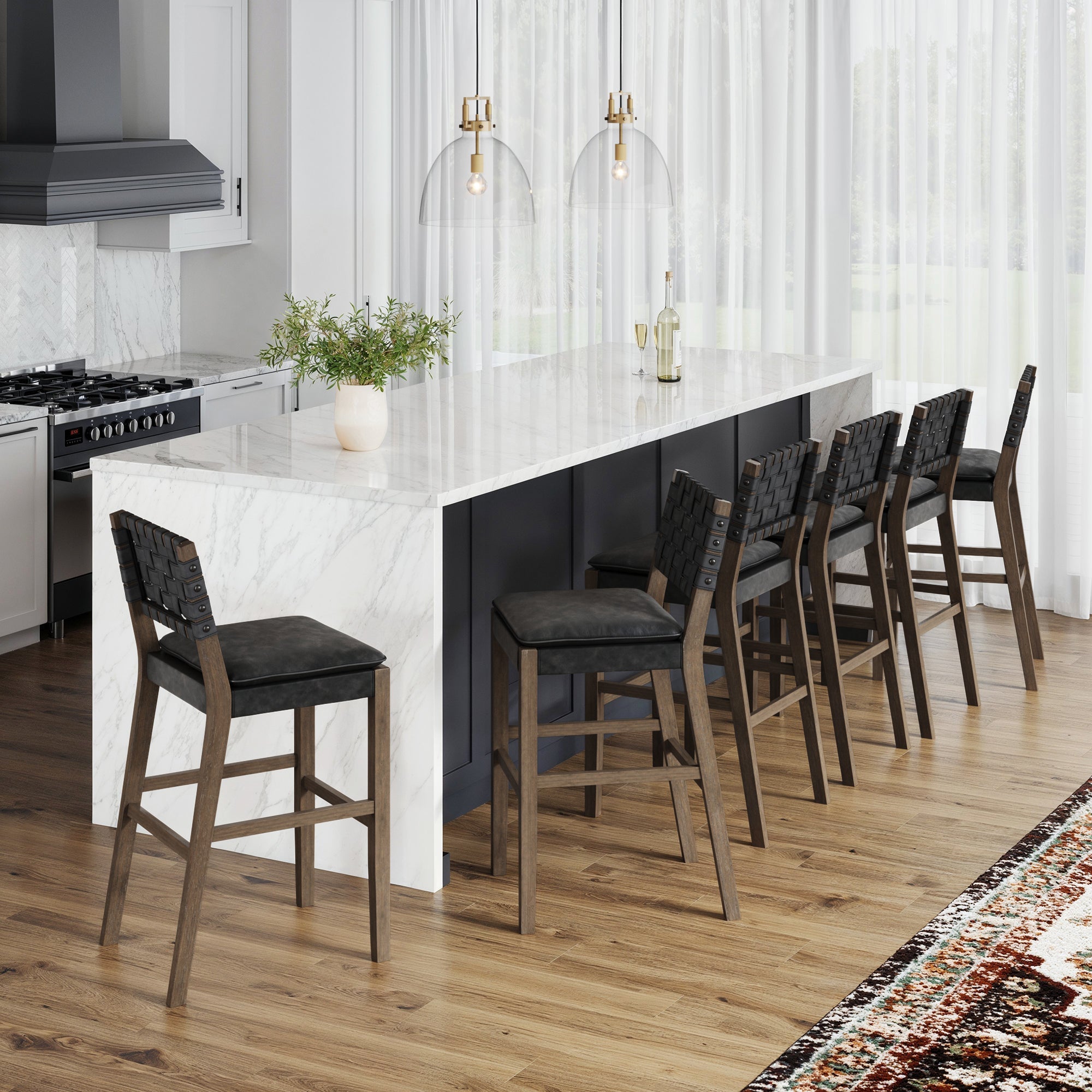 Faux Leather Woven Bar Stools Black (Set of 6) - Nathan James