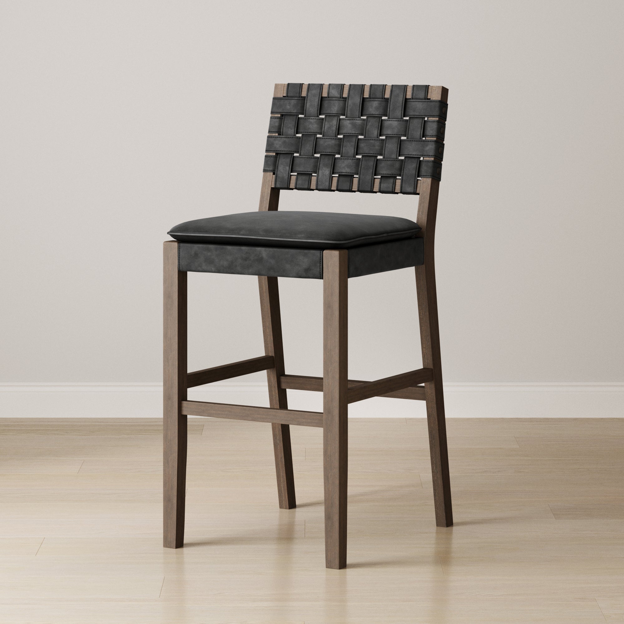 Faux Suede Woven Bar Stool Black - Nathan James