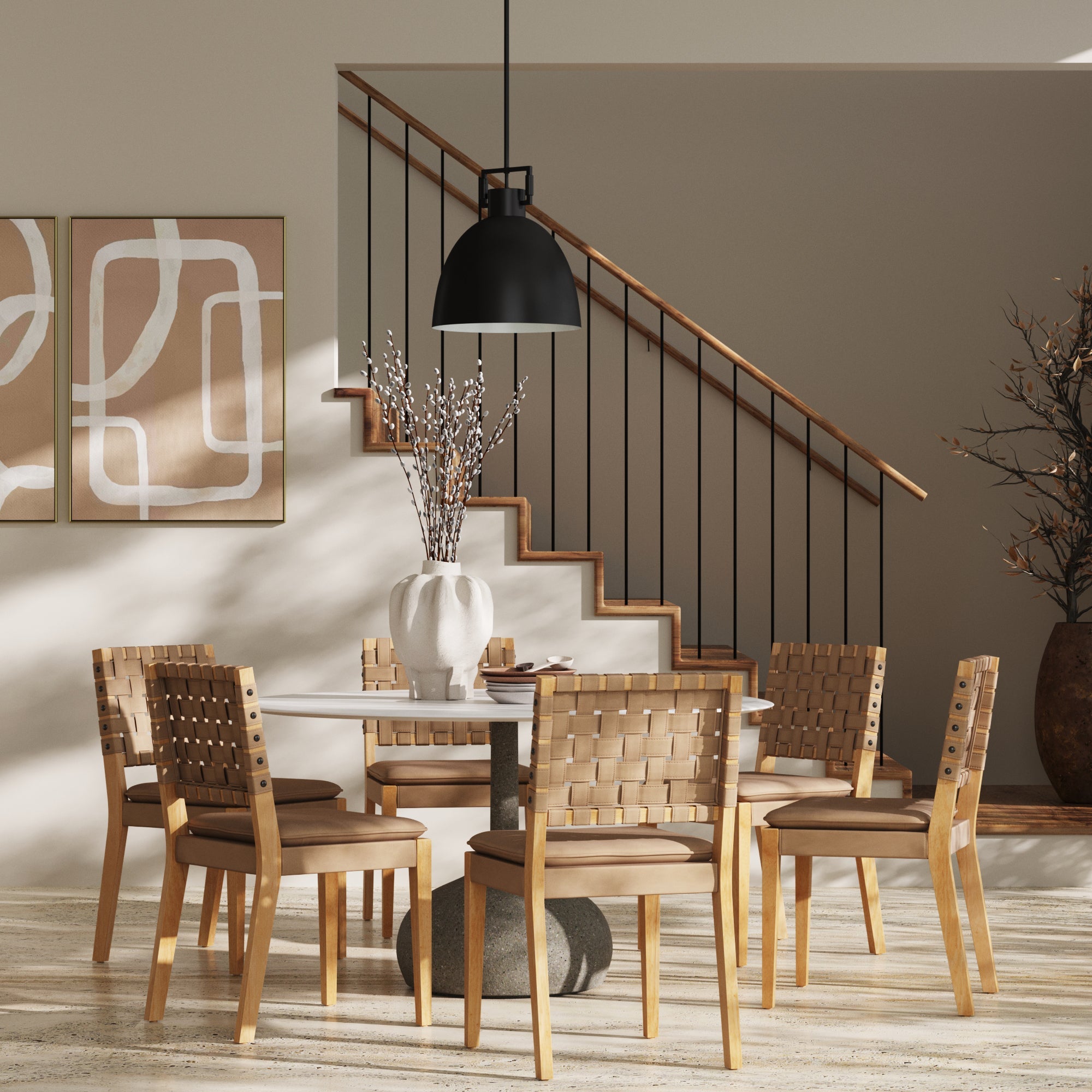 Faux Leather Dining Chairs Light Brown (Set of 6) - Nathan James