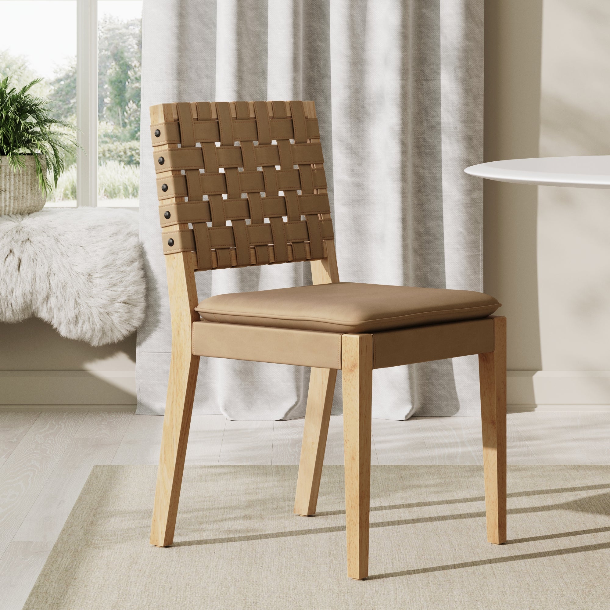Woven Faux Leather Dining Chair Light Brown - Nathan James