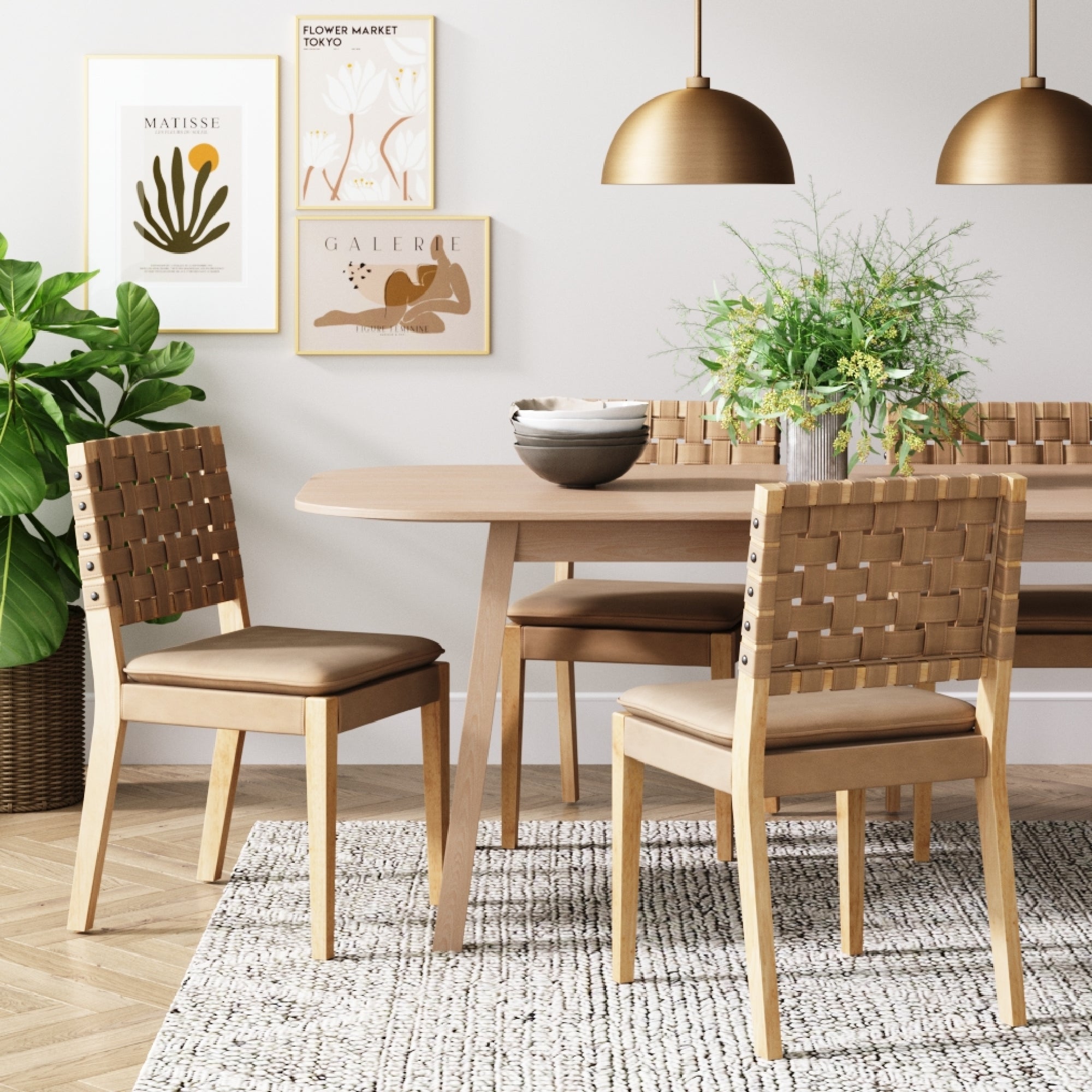 Woven Faux Leather Dining Chair Light Brown - Nathan James