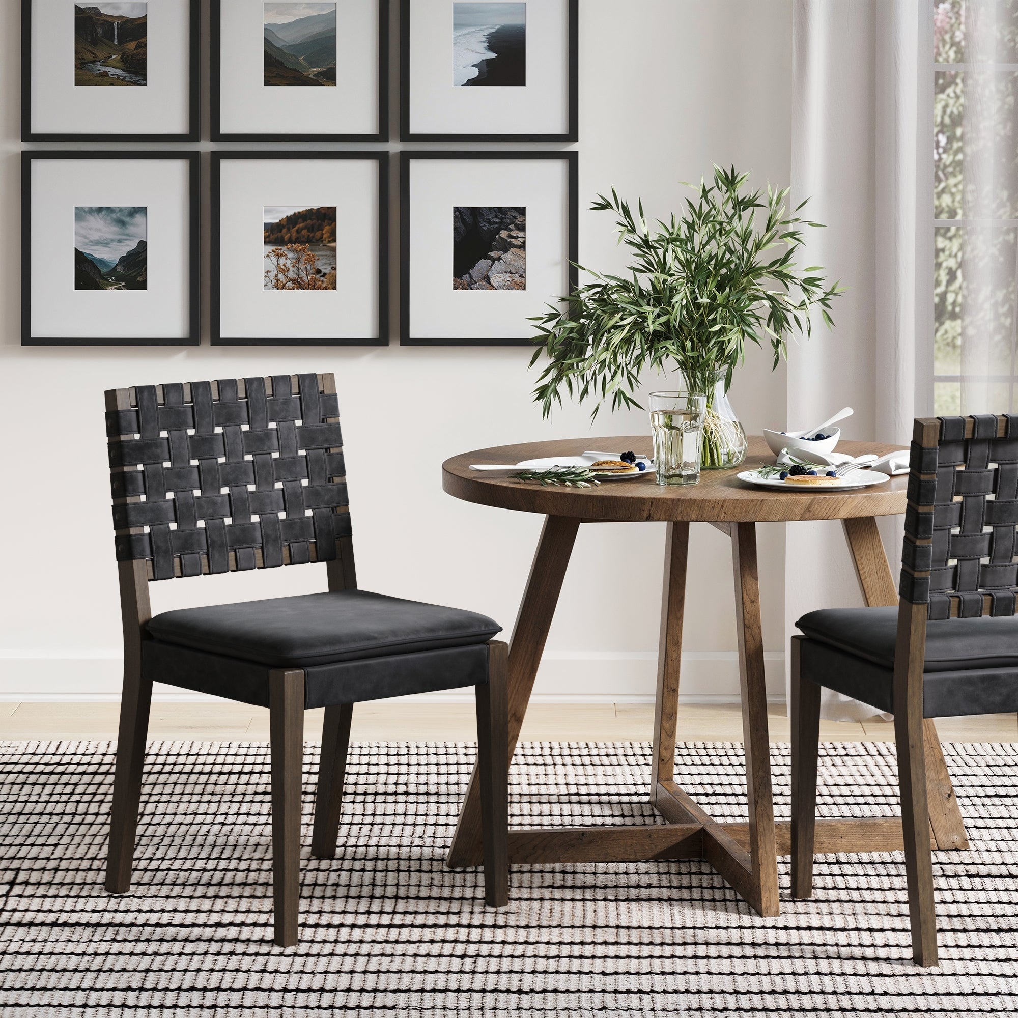 Woven Faux Leather Dining Chair Black - Nathan James
