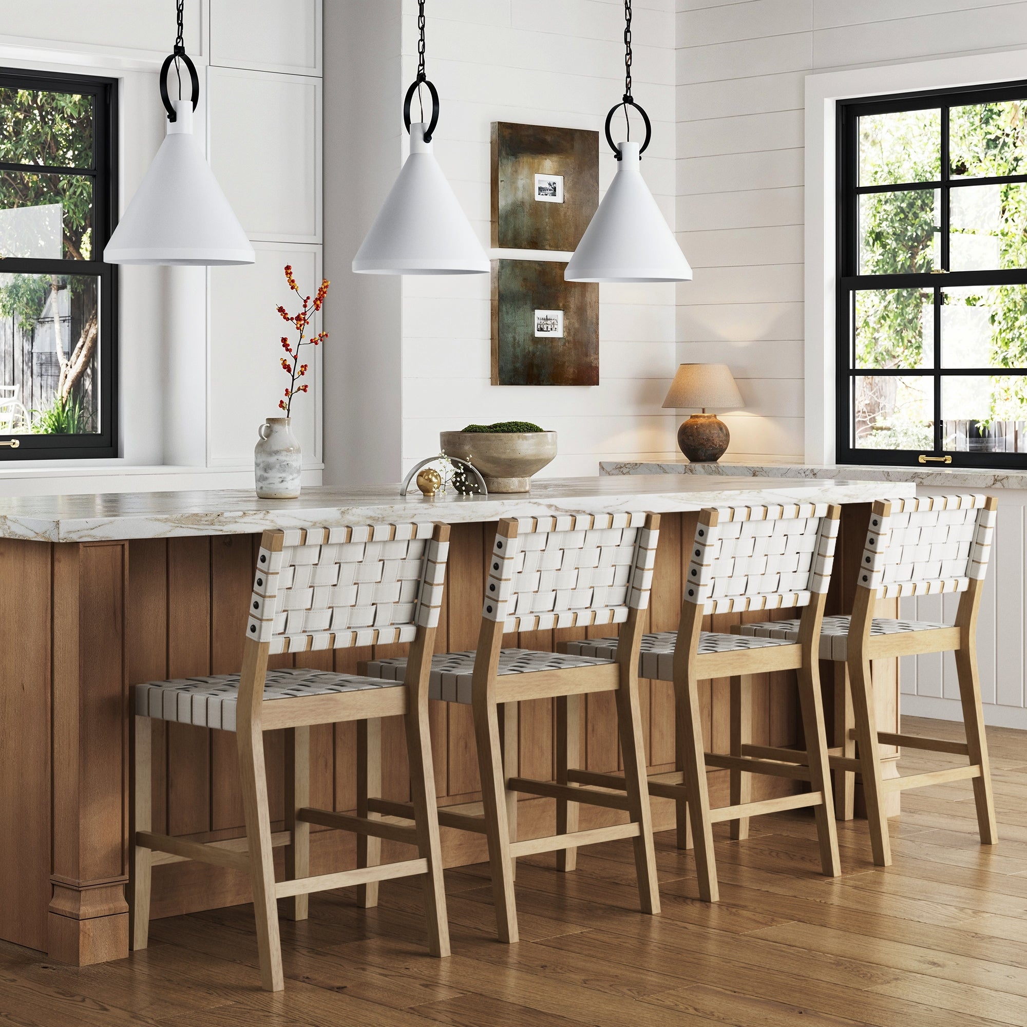 Faux Leather Woven Counter Height Bar Stools Off White (Set of 4) - Nathan James