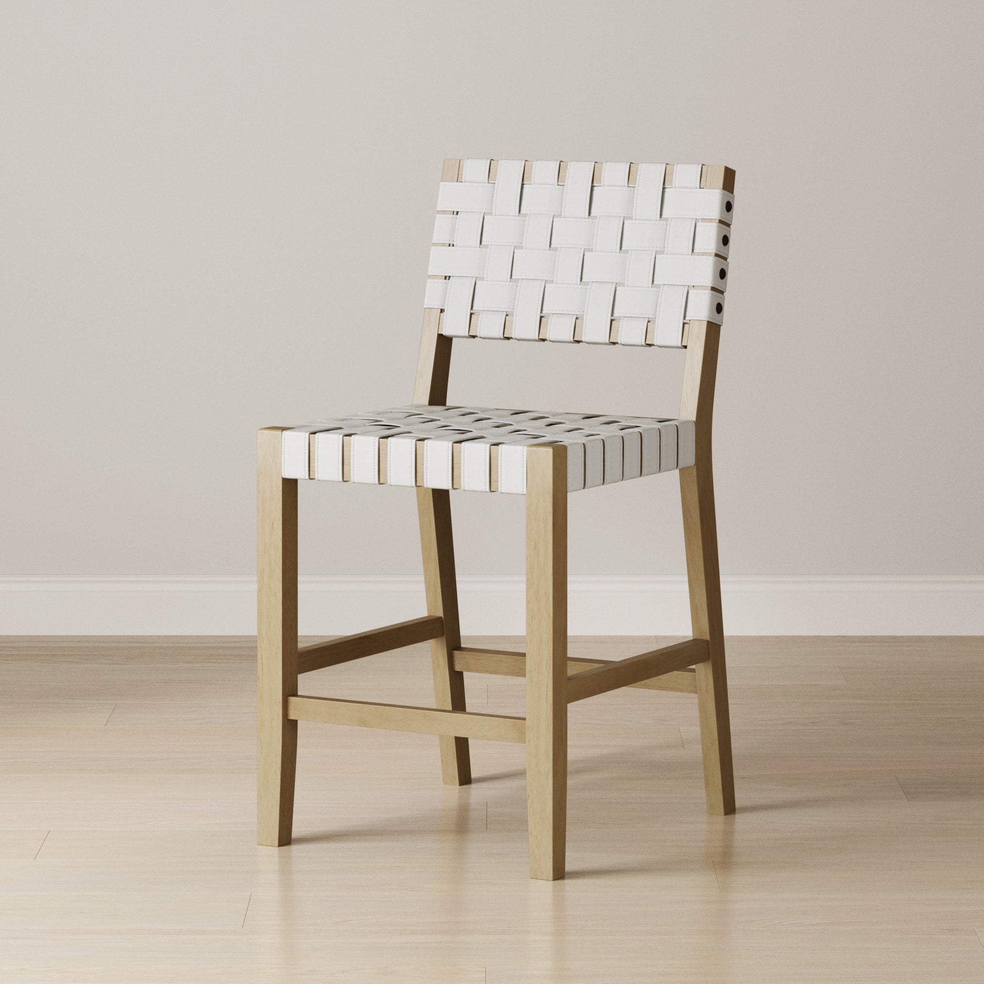 Faux Leather Woven Counter Height Bar Stool White - Nathan James