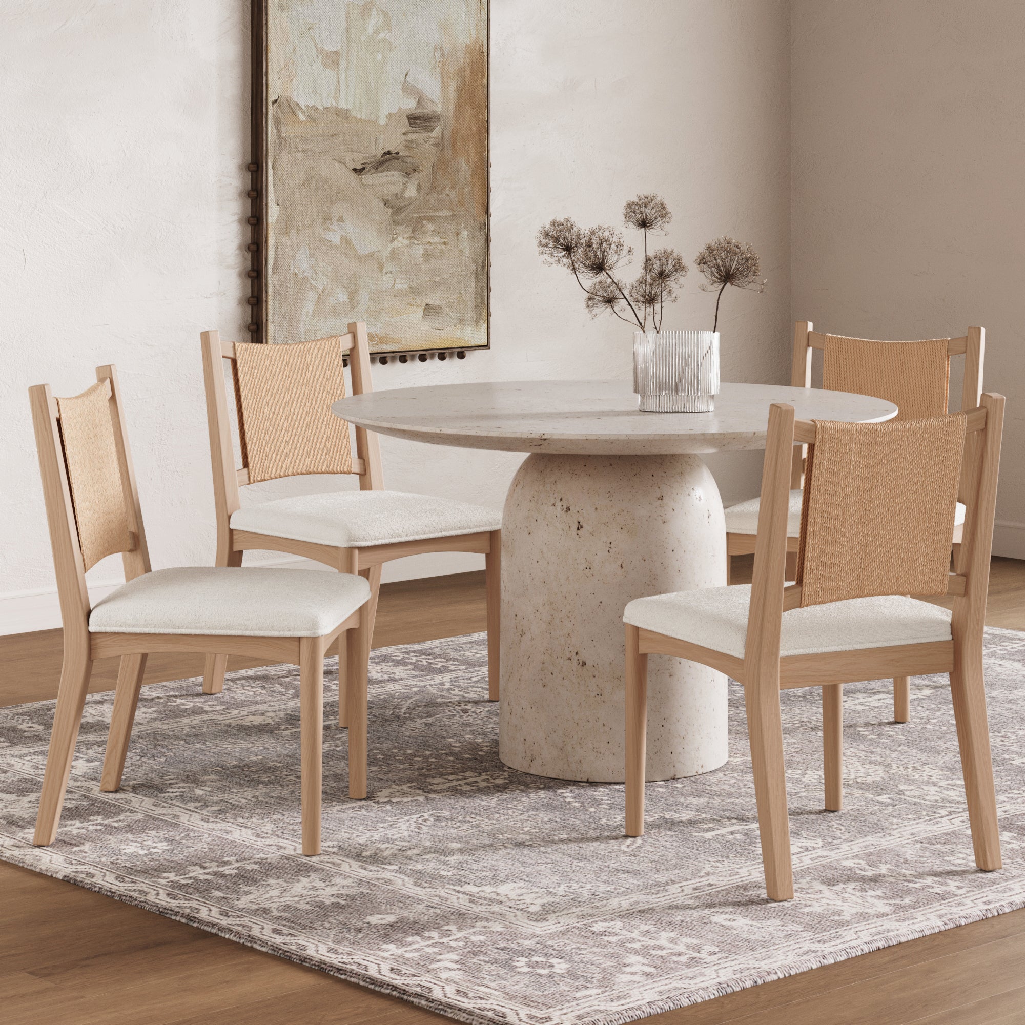 Arched Back Seagrass Boucle Dining Chair Raw Oak (Set of 4) - Nathan James