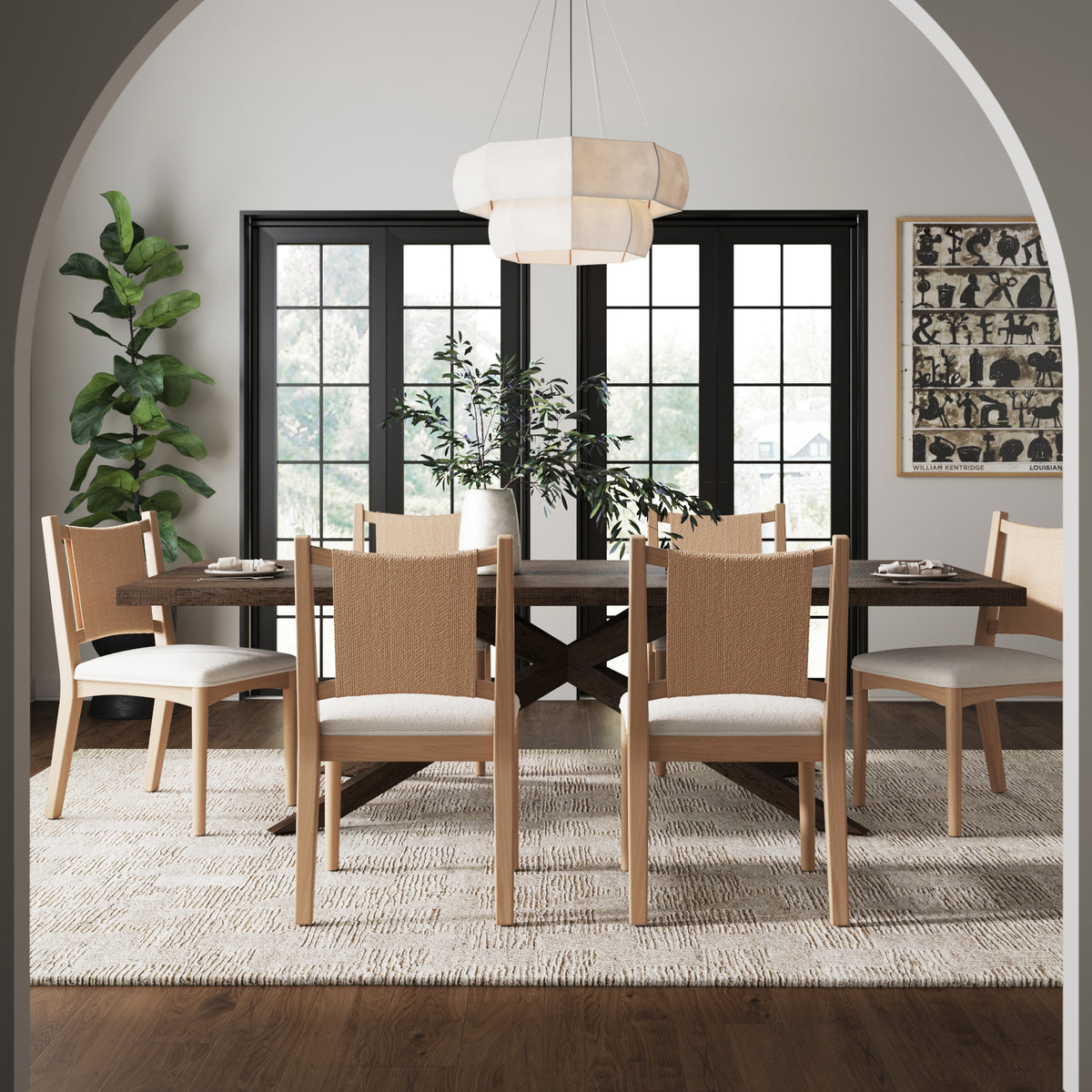 Arched Back Seagrass Boucle Dining Chair Raw Oak (Set of 6) - Nathan James