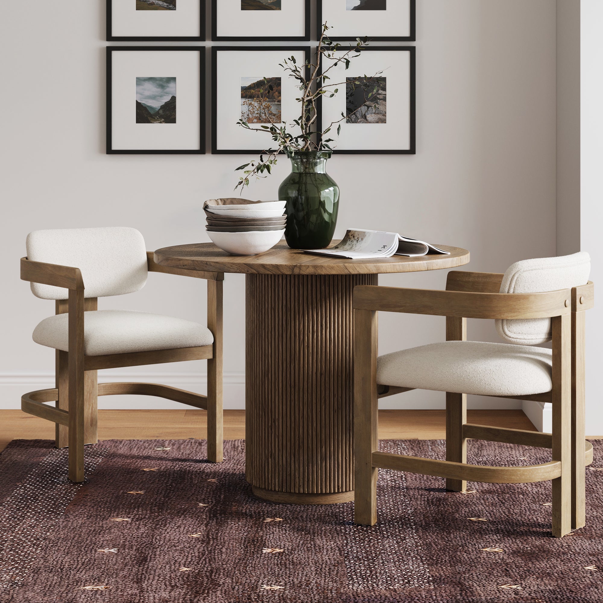 Boucle Dining Chair w/ Curved Back and Arm Light Brown (Set of 2) - Nathan James