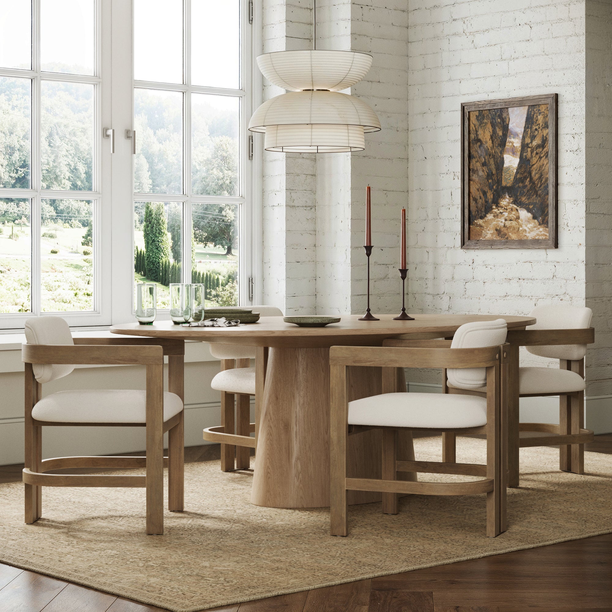 Boucle Dining Chair w/ Curved Back and Arm Light Brown (Set of 4) - Nathan James
