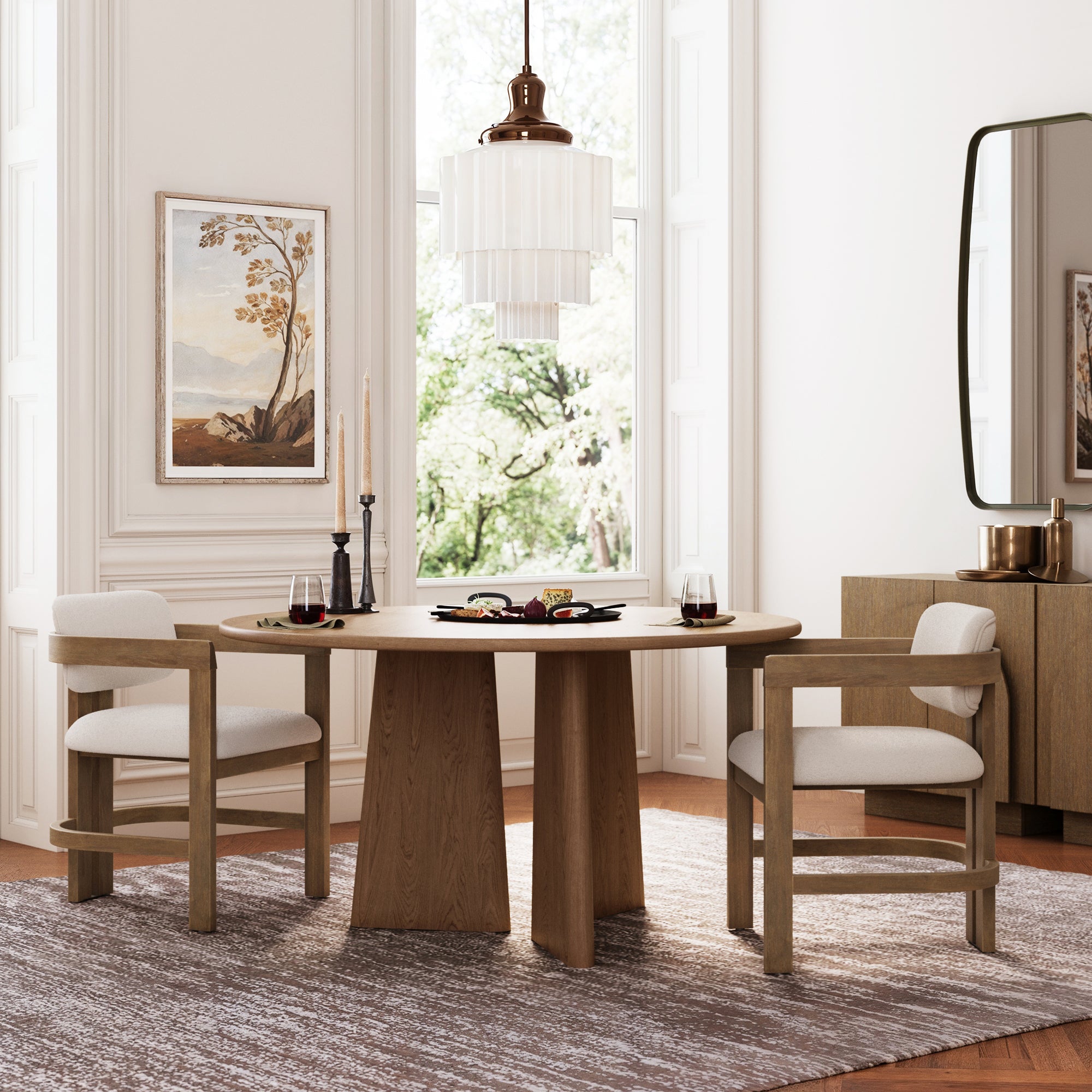 Boucle Barrel Dining Chair w/ Curved Back and Arm Light Brown - Nathan James