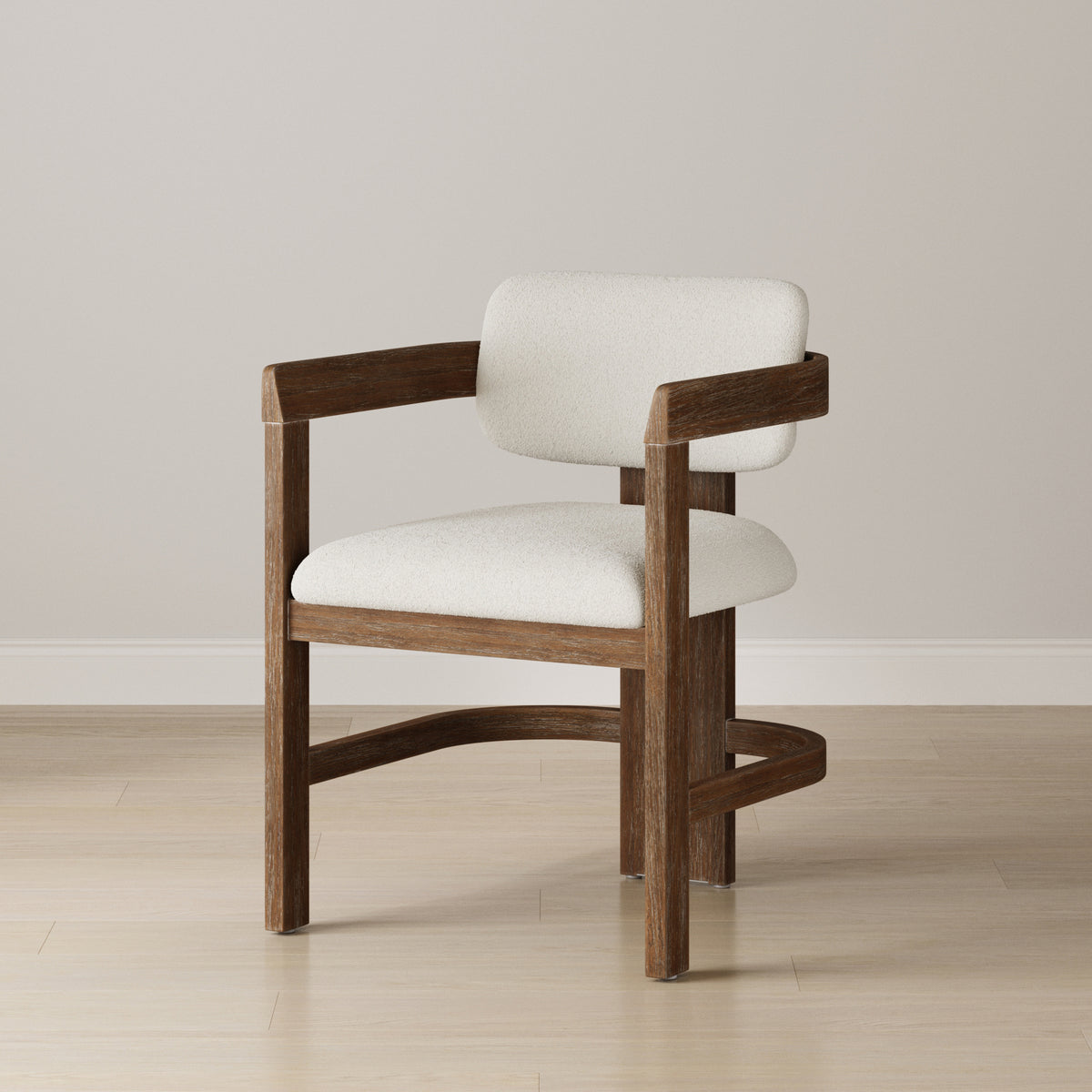 Modern Boucle Wood Dining Chair w/ Curved Back Dark Brown - Nathan James