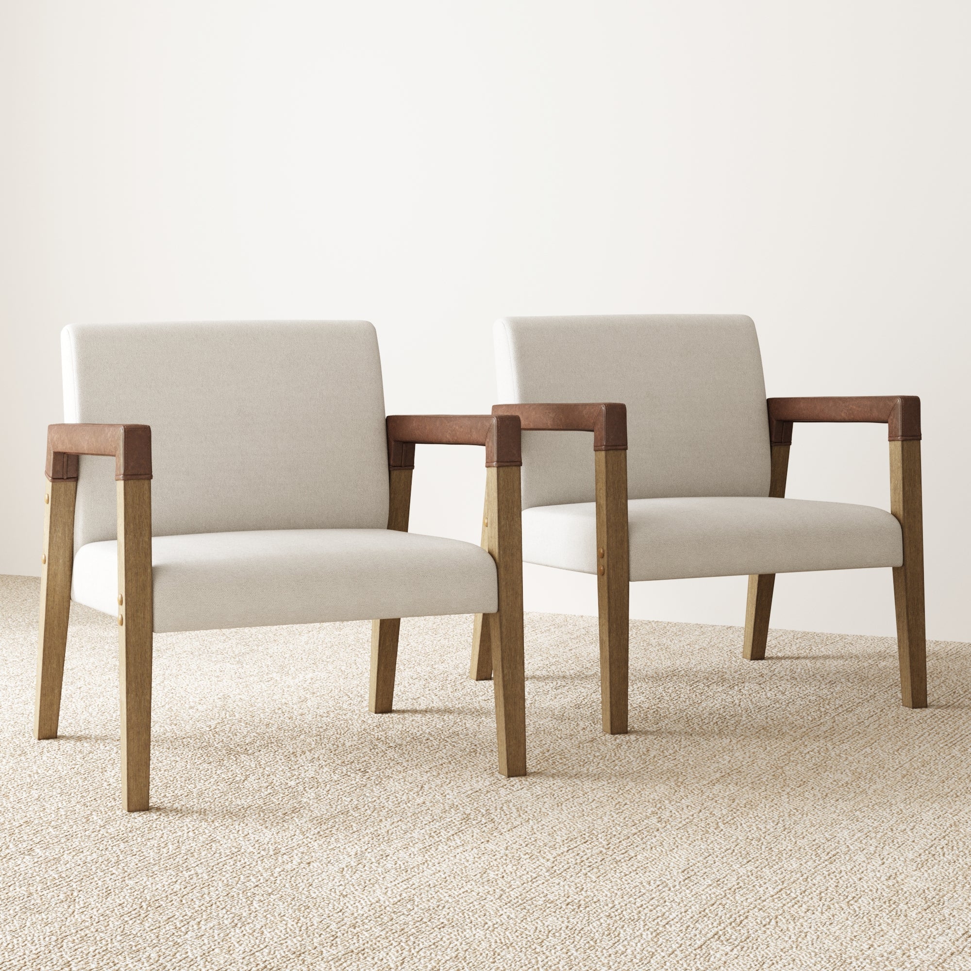 Wood & Faux Leather Accent Chairs (Set of 2) - Nathan James