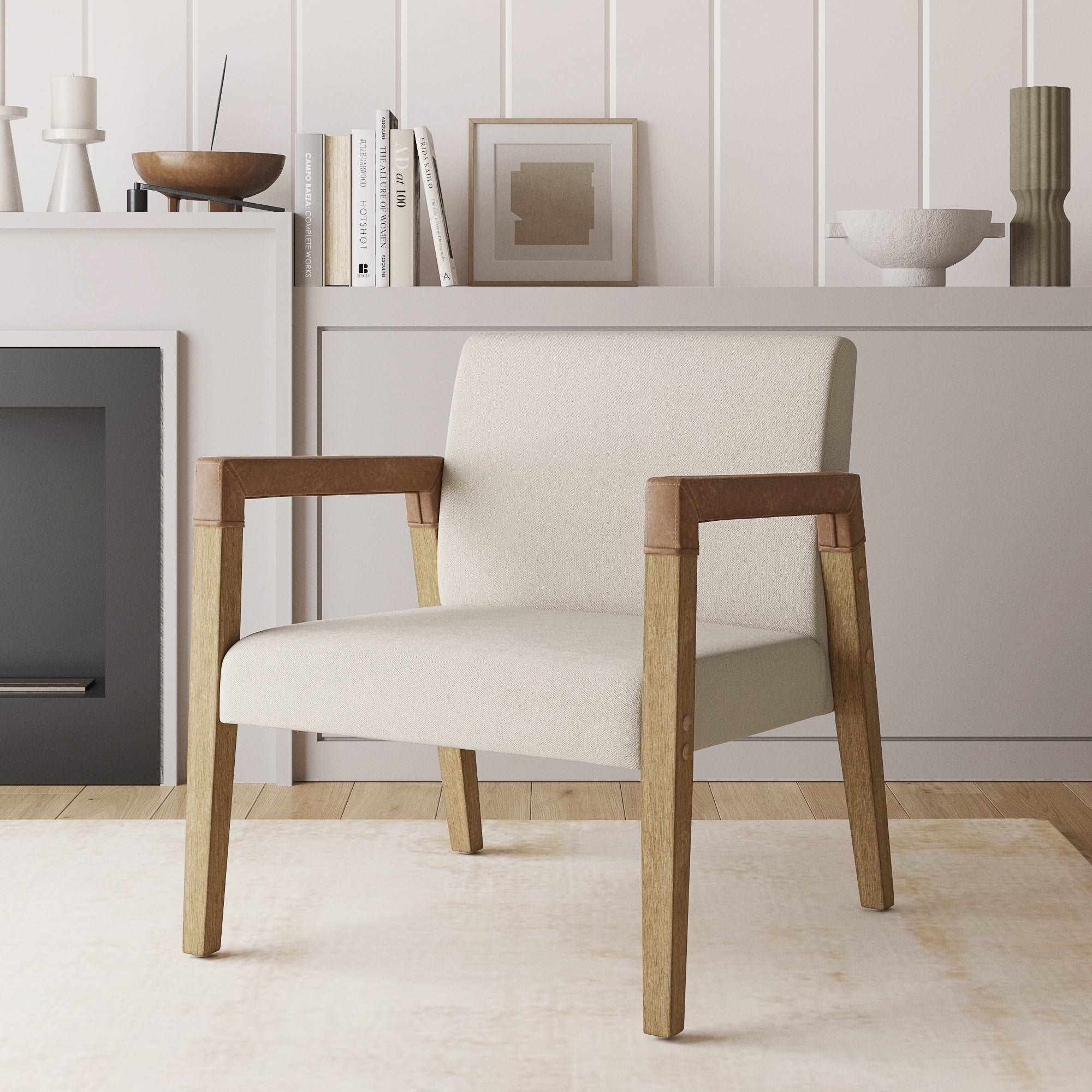 Wood & Faux Leather Upholstered Accent Chair - Nathan James