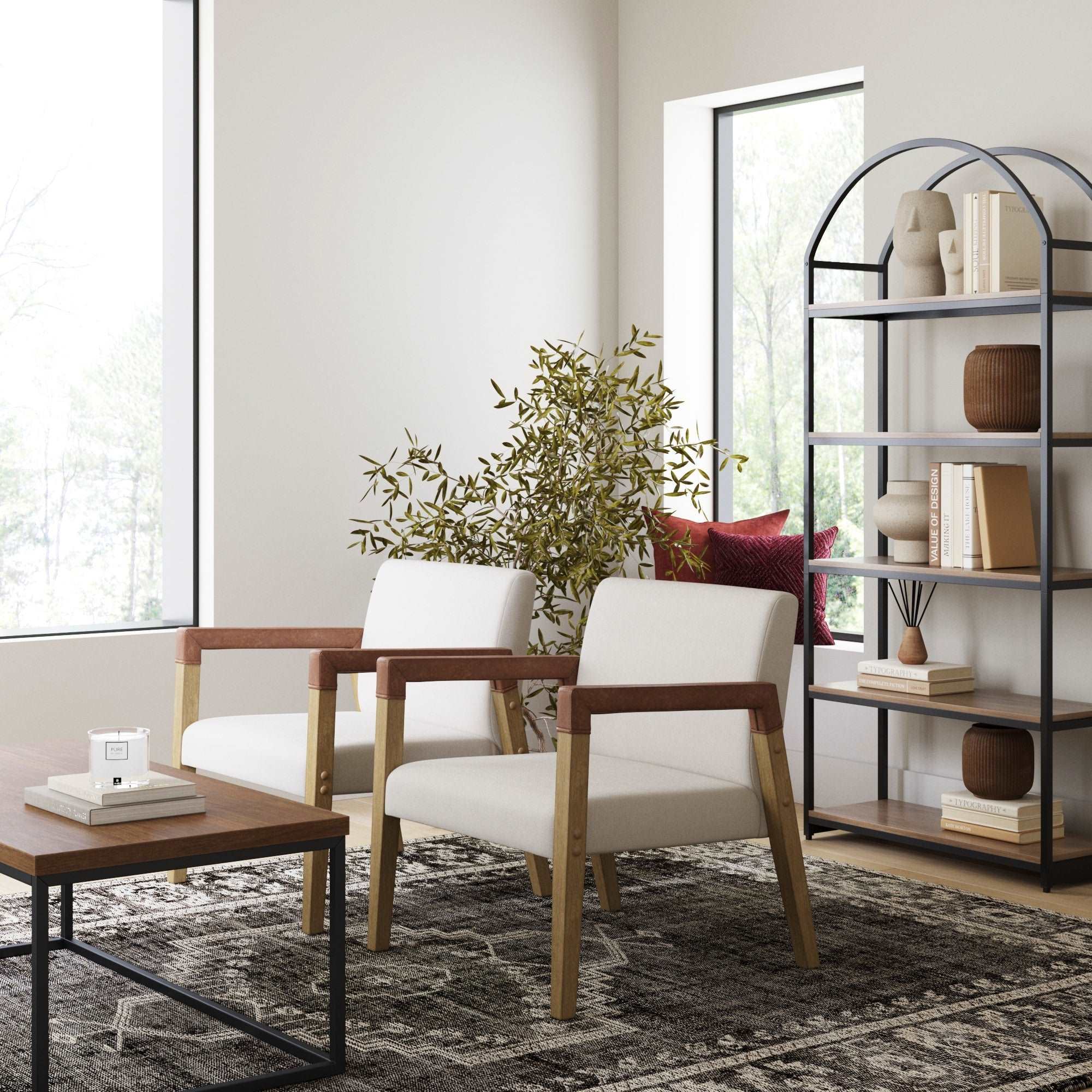 Wood & Faux Leather Upholstered Accent Chair - Nathan James