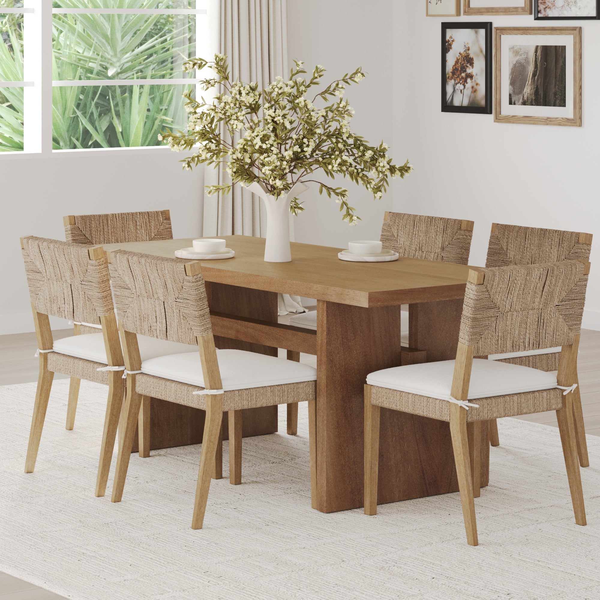 Boucle & Seagrass Dining Chair Light Brown (Set of 6) - Nathan James