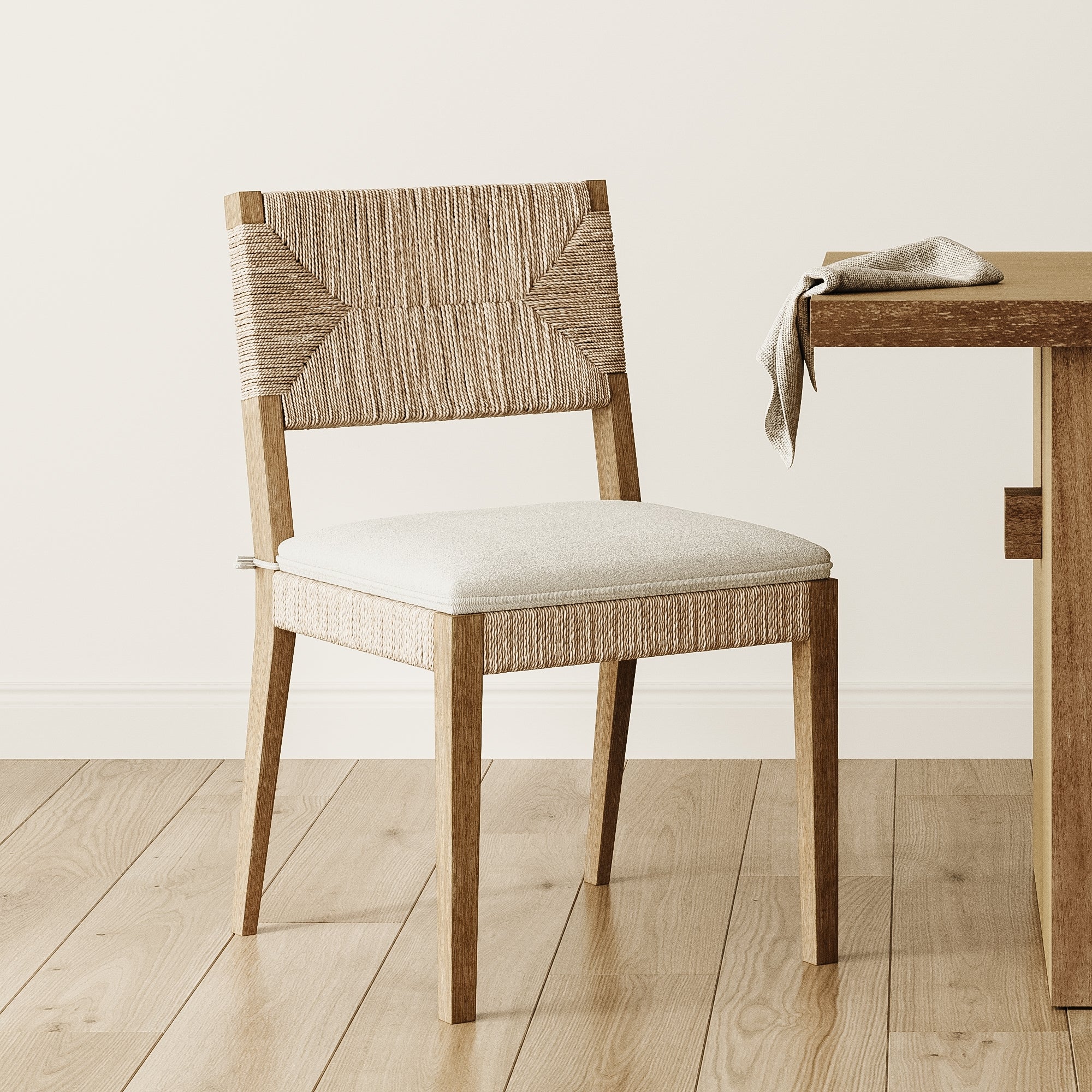 Boucle & Seagrass Dining Chair Light Brown - Nathan James