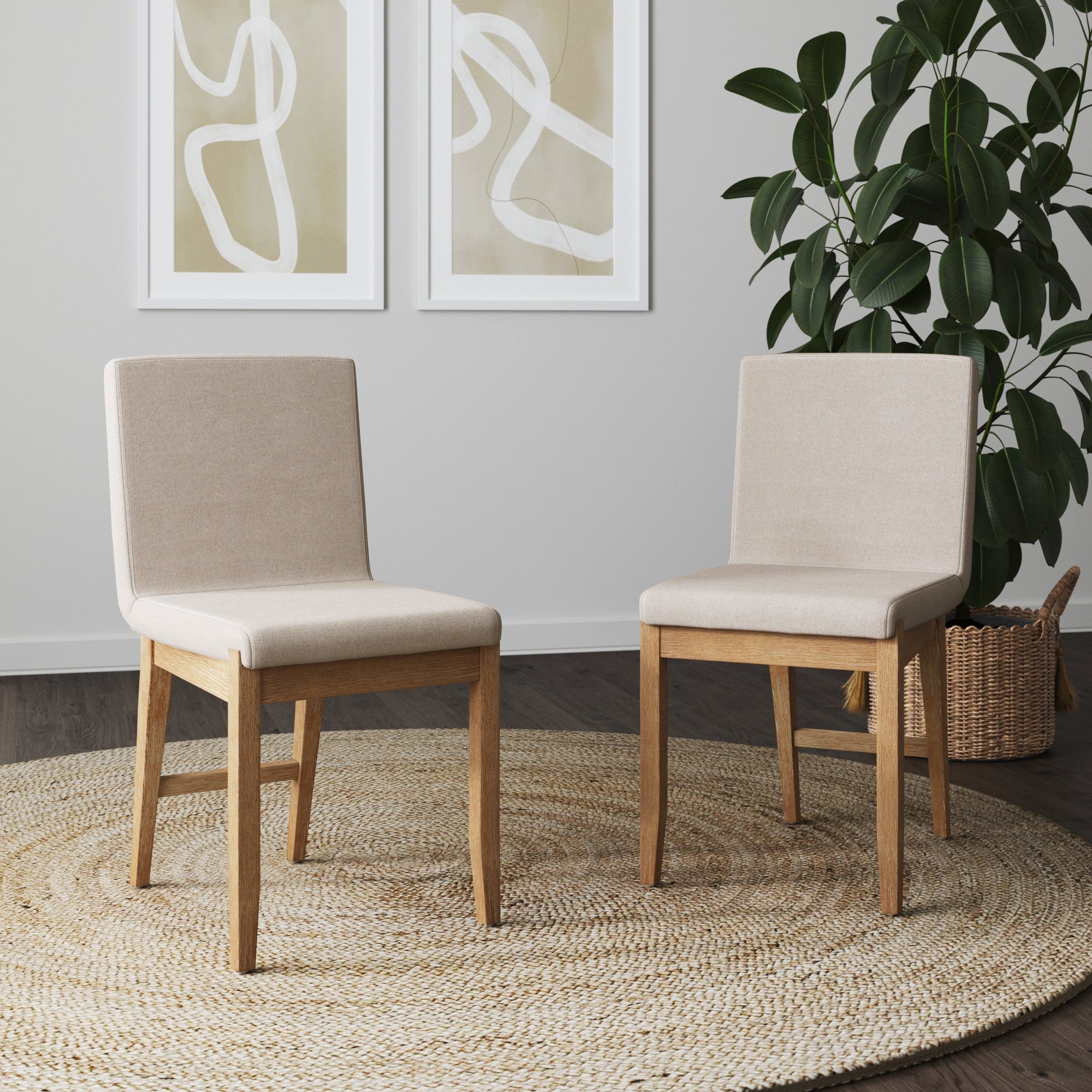 Wood Upholstered Dining Chair Brushed Light Brown Flax (Set of 2) - Nathan James
