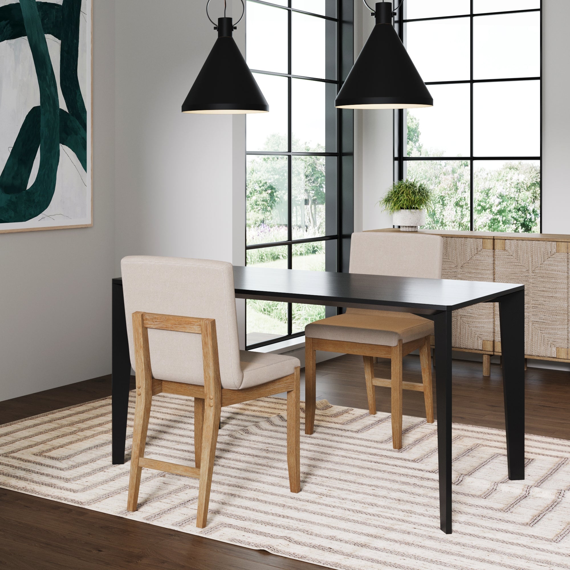 Wood Upholstered Dining Chair Brushed Light Brown Flax (Set of 2) - Nathan James