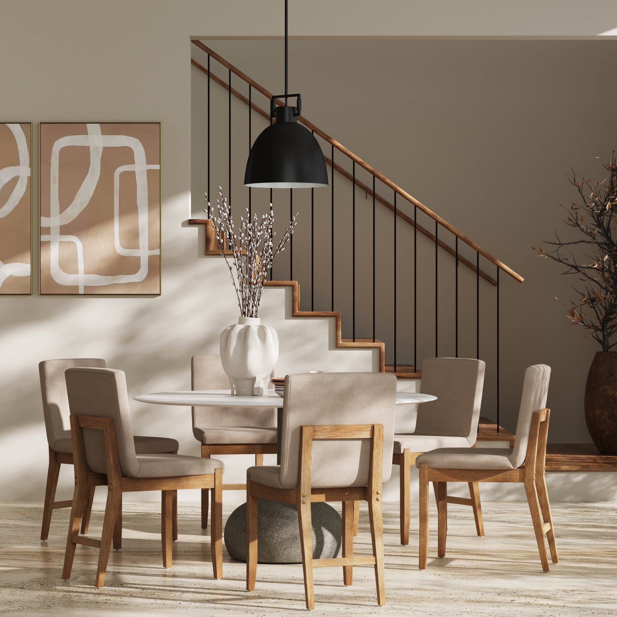 Wood Upholstered Dining Chairs Brushed Light Brown Flax (Set of 6) - Nathan James